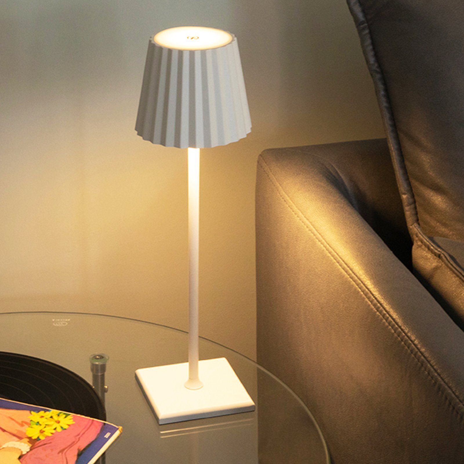 ROOZADE LED Tischleuchte DEJSA kablellose LED Akku-Tischlampe, dimmbar und  aufladbar, Energiesparende & augenschonende Schreibtischlampen, (für  drinnen und draußen), Modernes Design Nachttischleuchten, 5200mAh, 12h  Leuchtdauer - Weiß