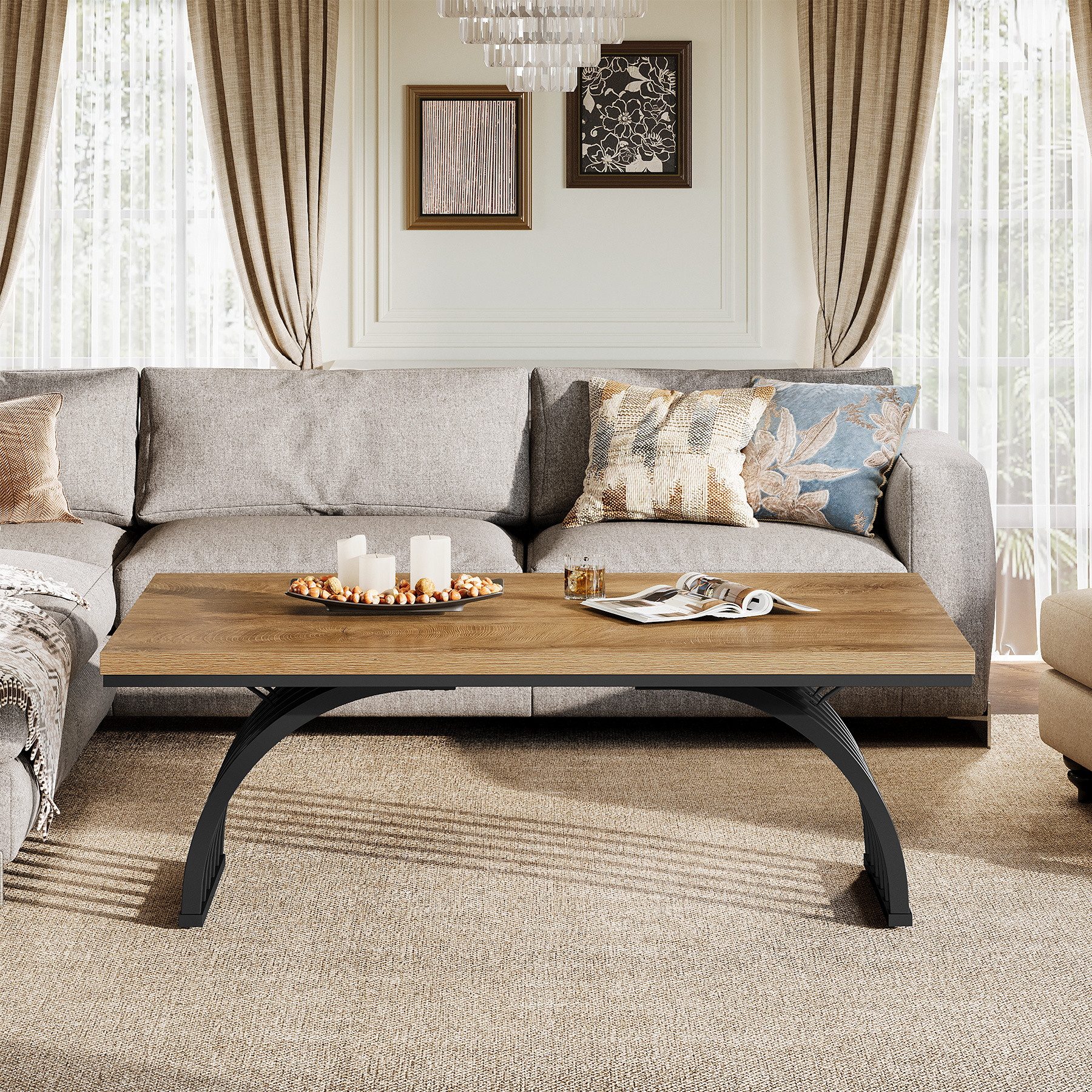 Tribesigns Couchtisch 120x60cm rechteckiger Wohnzimmertisch mit Metallbeinen für Wohnzimmer