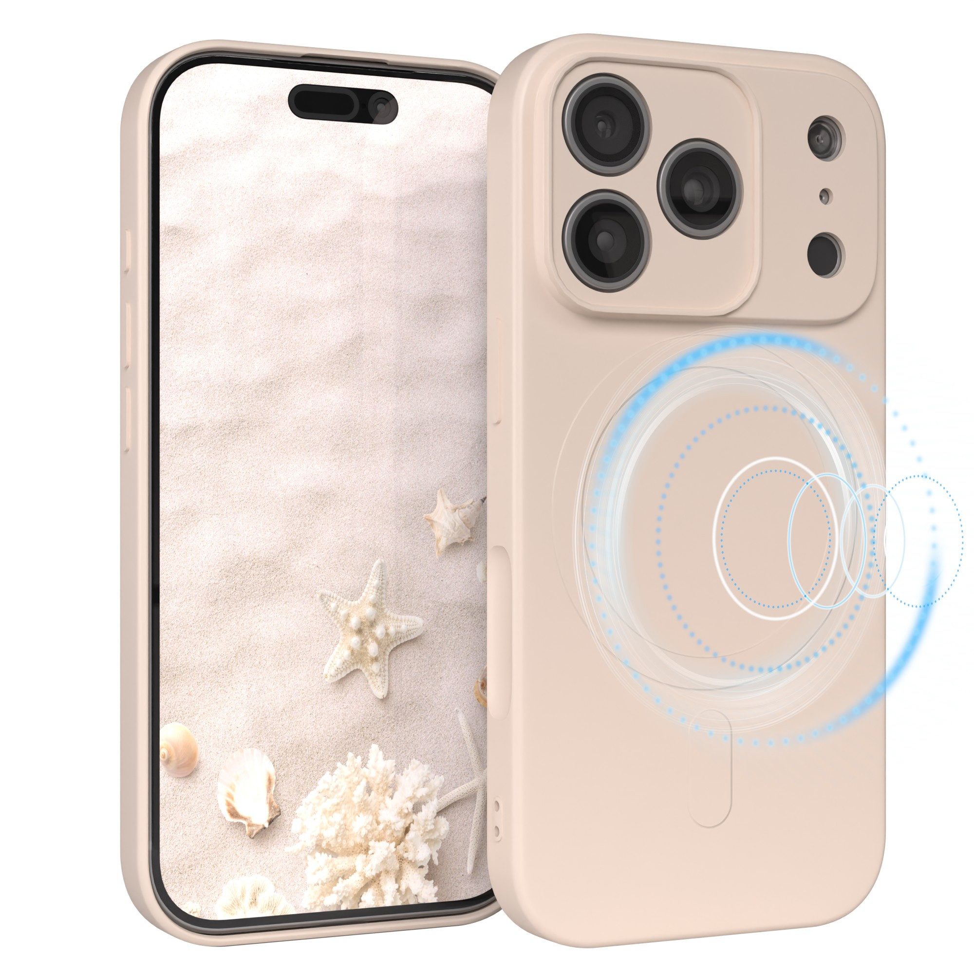 EAZY CASE Handyhülle für Apple iPhone 17 Pro Hülle Silikon 6,3 Zoll, Schutzcase mit MagSafe Slimcover Silikonschutzhülle elastisch Taupe