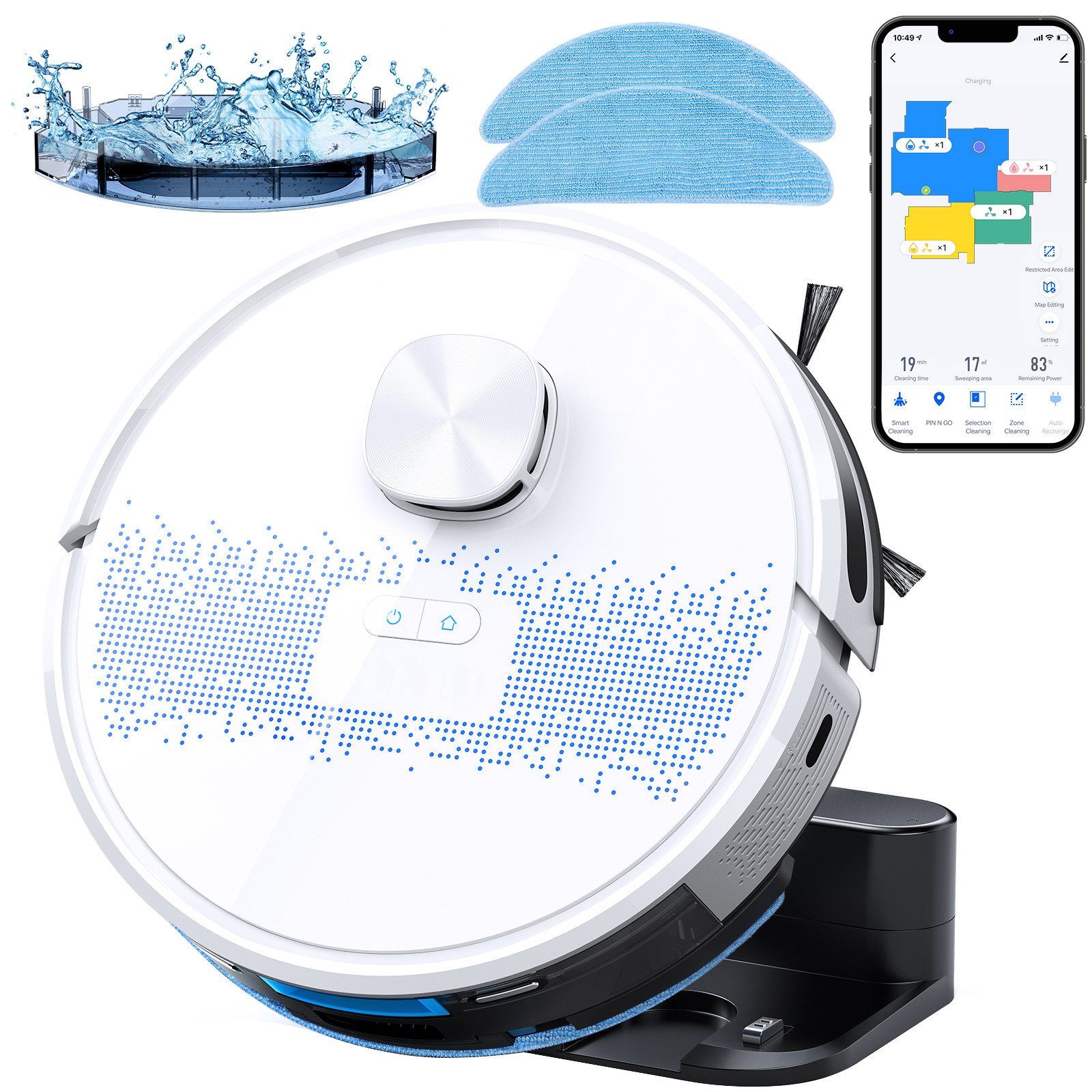Nass-Trocken-Saugroboter LDS 9.0 LiDAR Lasernavigation mit Wischfunktion 4000Pa