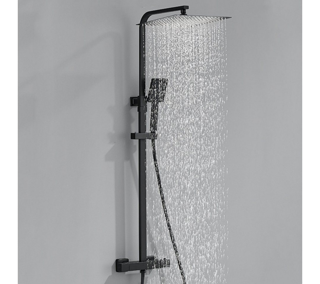 Thumbnail - Auralum Max Brausegarnitur Thermostat-Duschsäule Duschsystem-Set Höhenverstellbar Schwarz/Chrom, Höhe 124.8 cm, 2 Strahl...