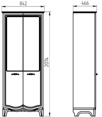 Feldmann-Wohnen Vitrine Tiffany (mit 2 Türen, mit 4 Einlegeböden, mit Soft-Close Funktion, 1-St., Griffe aus Metall, mit Glaseinsatz, Französischer Landhaus-Stil) 84x47x208cm weiß eiche Provence 2-türig