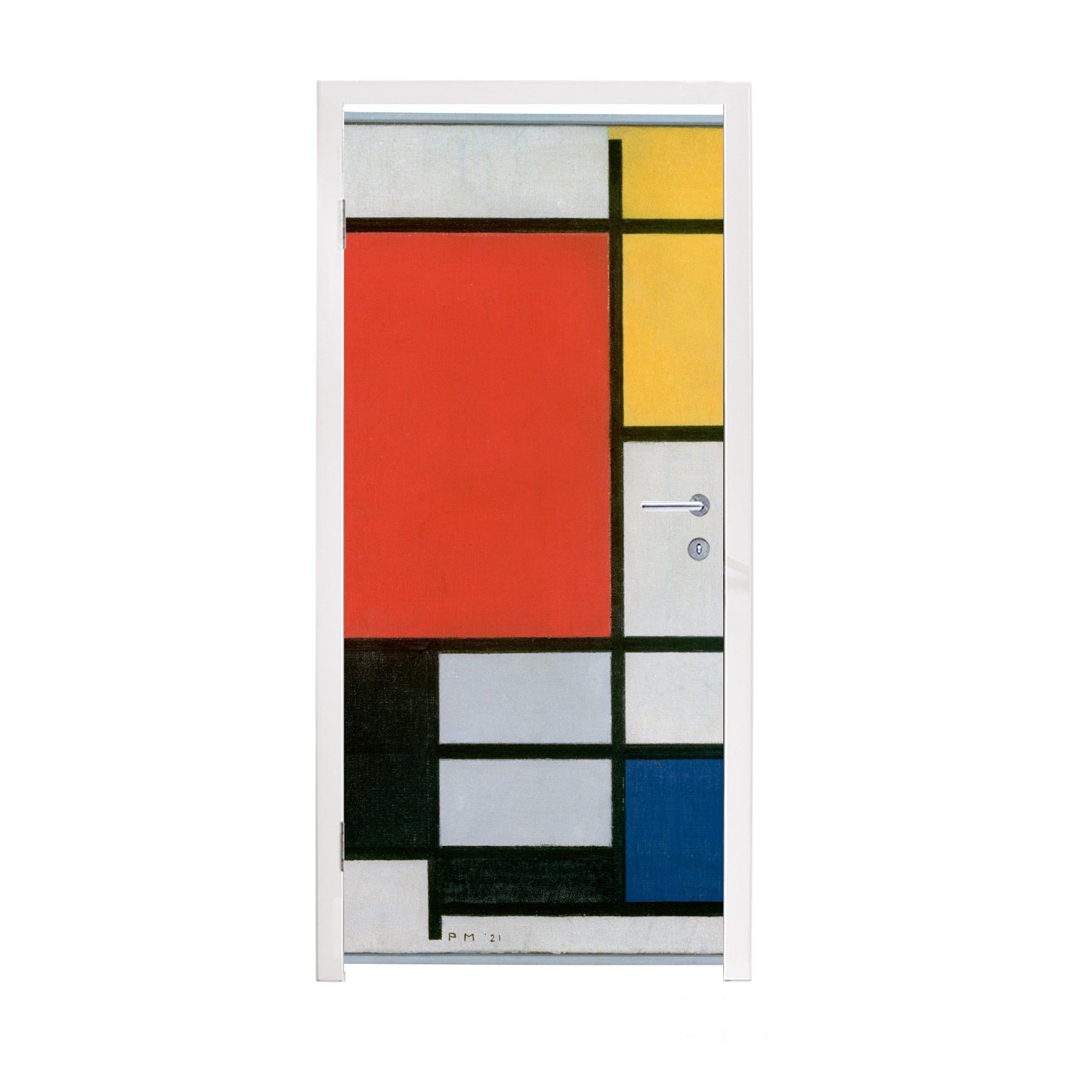 MuchoWow Türtapete Komposition 2 in Rot Blau und Gelb - Piet Mondrian, Matt, bedruckt, (1 St), Fototapete für Tür, Türaufkleber, 75x205 cm