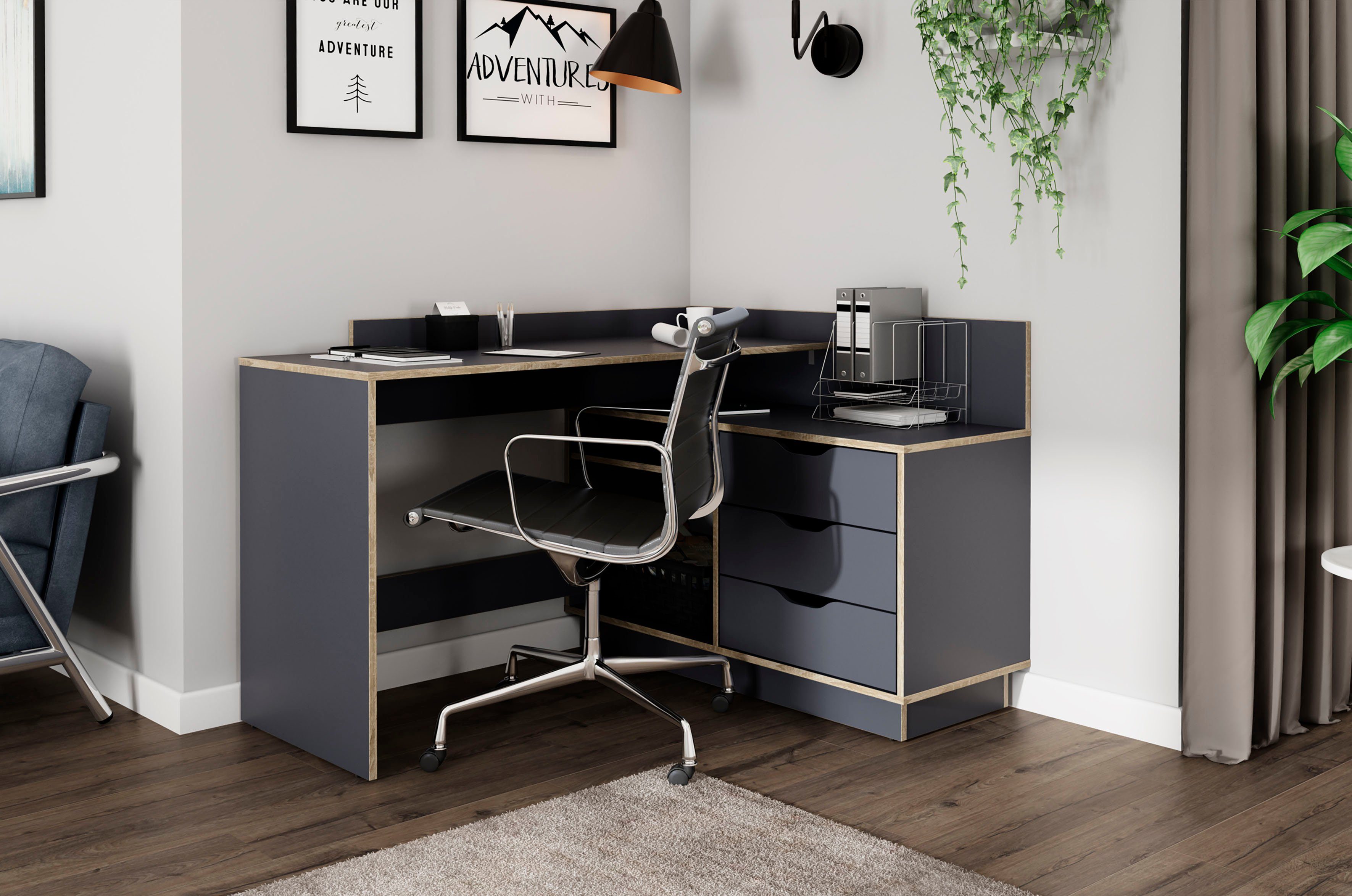 byLIVING Eckschreibtisch Bern, mit viel Stauraum, Breite 129 cm, rechts ode günstig online kaufen