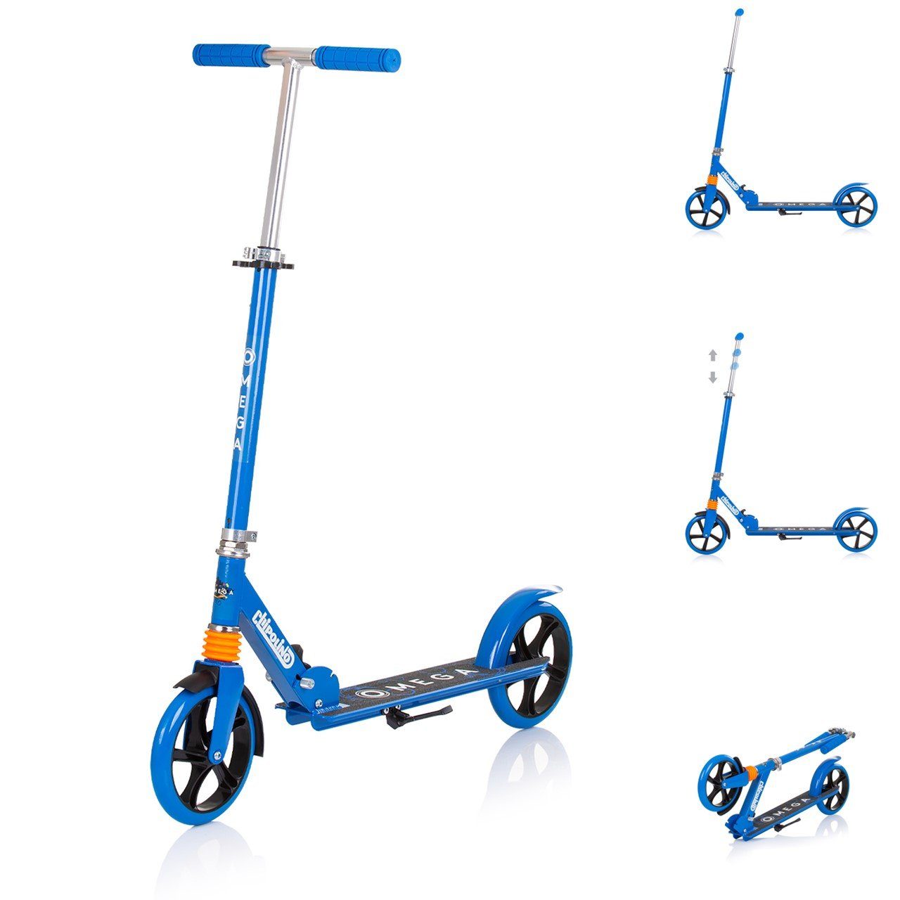 Chipolino Cityroller Kinderroller Omega PU Räder, ABEC-7 Lager verstellbar faltbar Bremse blau