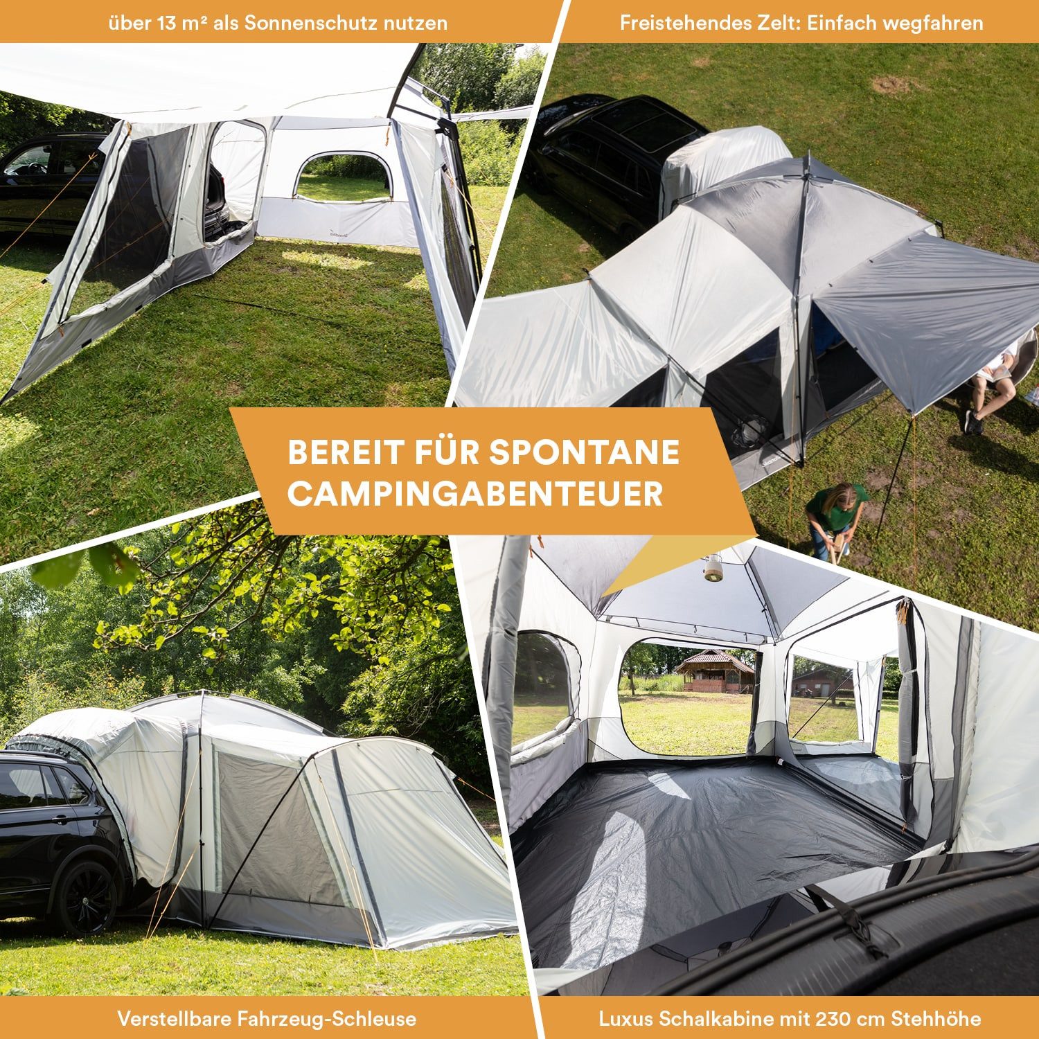 Skandika Buszelt Heckzelt Pitea XL Cross, Freistehendes Autozelt mit Schlafkabine, Personen: 2, 2,3m Stehhöhe, wasserdicht, 3000mm Wassersäule, Vorzelt für SUV, Caddy
