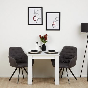Homestyle4u Essgruppe Esstisch 80x80 Weiß mit 2 Stühlen Grau, (Komplett-Set, 3-tlg)