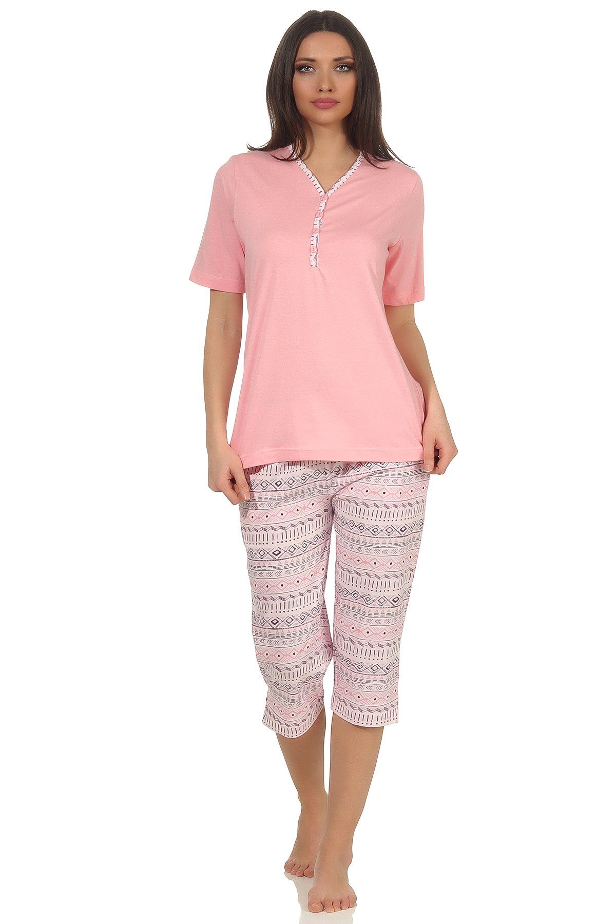 Capri Pyjama Pyjama in kurzarm auch Normann - Übergrößen Damen rosa Ethnolook