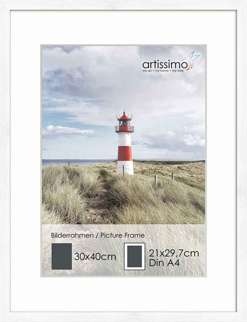 artissimo Bilderrahmen Bilder-Rahmen 30x40cm inkl. Passepartout für Poster DinA4 Weiß Matt