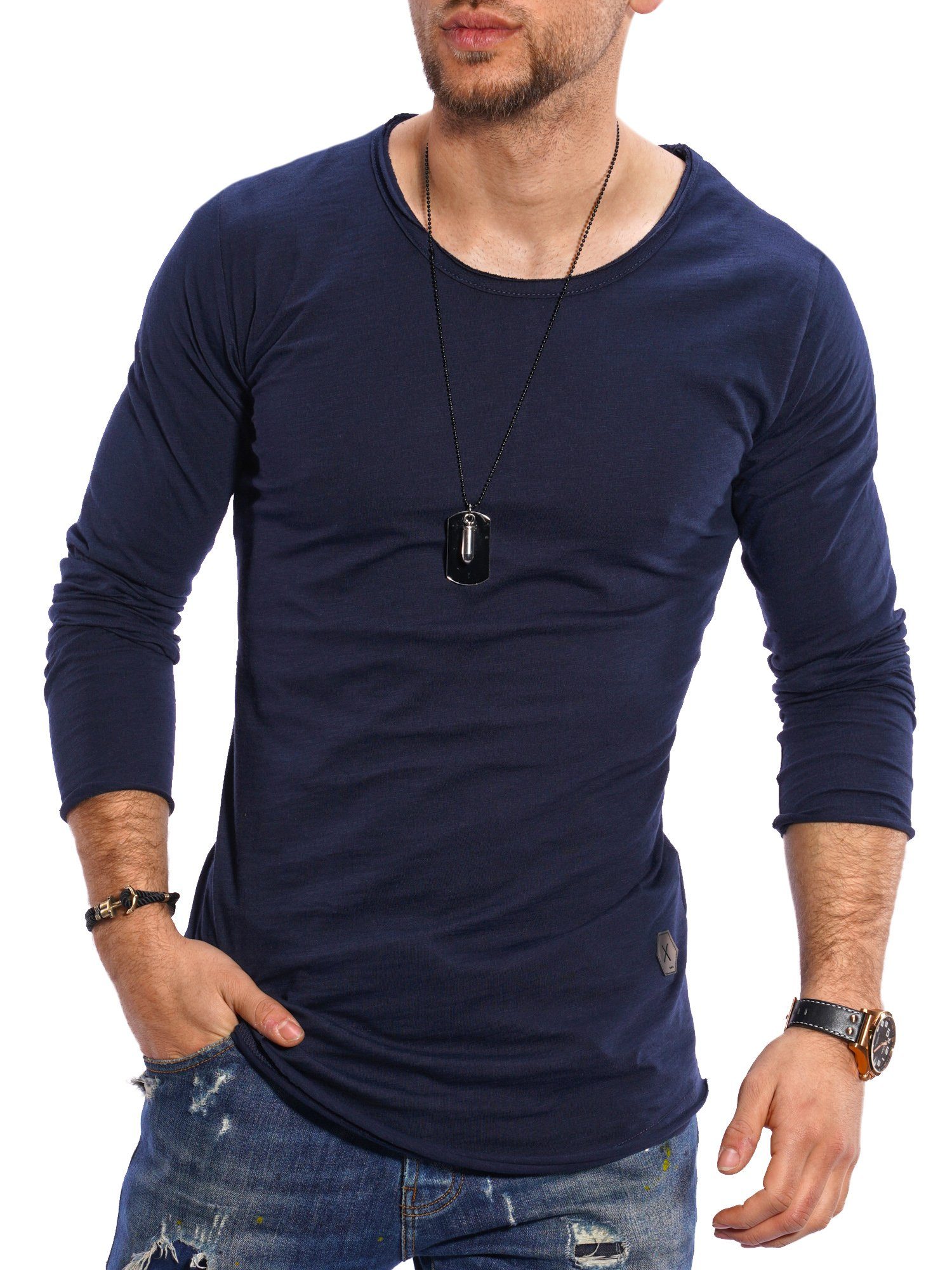behype Langarmshirt Dust L/S mit weitem Halsausschnitt blau | Shirts