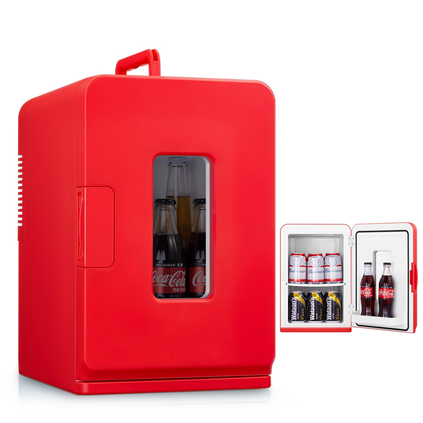 FOHERE Kühlschrank YT-A-15X 2 in1 Mini Fridge 15 L, Kühlen und Heizen, Tragbar, DC/AC, 41.2 cm hoch, 27.5 cm breit, mit transparentem Sichtfenster und herausnehmbaren Ablagen