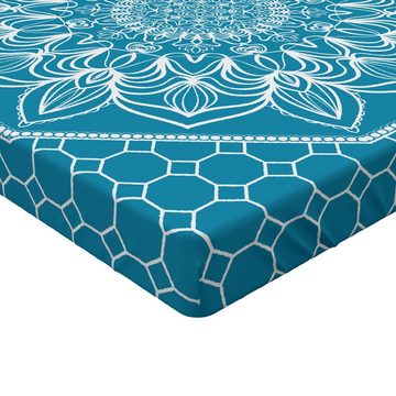 Spannbettlaken Soft Dekorativer Stoff Bettwäsche Rund-um Elastischer Gummizug, Abakuhaus, Blauer Mandala Floral Filigrane Kunst