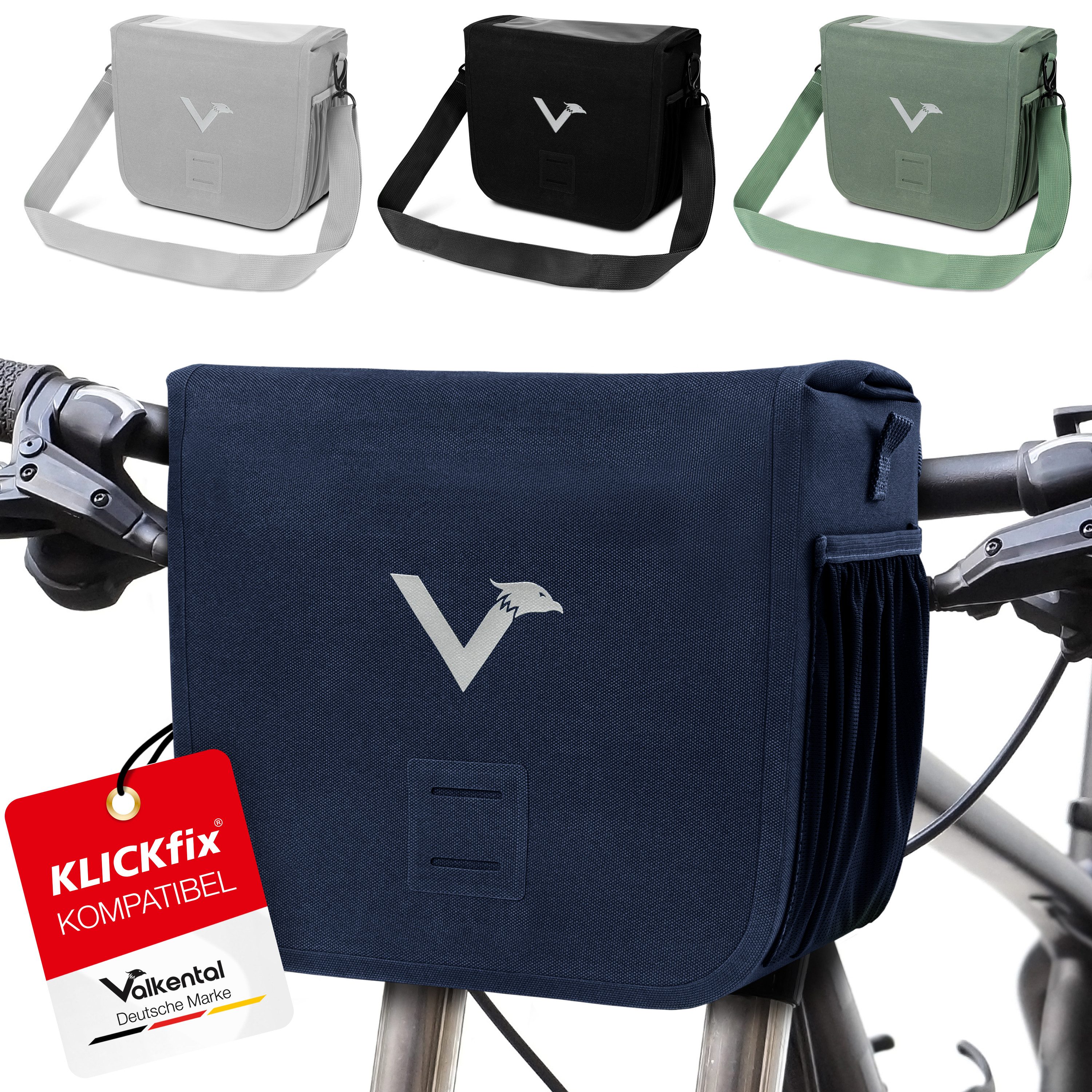 Valkental Lenkertasche Fahrradtasche vorne mit Handyfach, Klickfix-kompatibel, wasserdicht & reflektierend