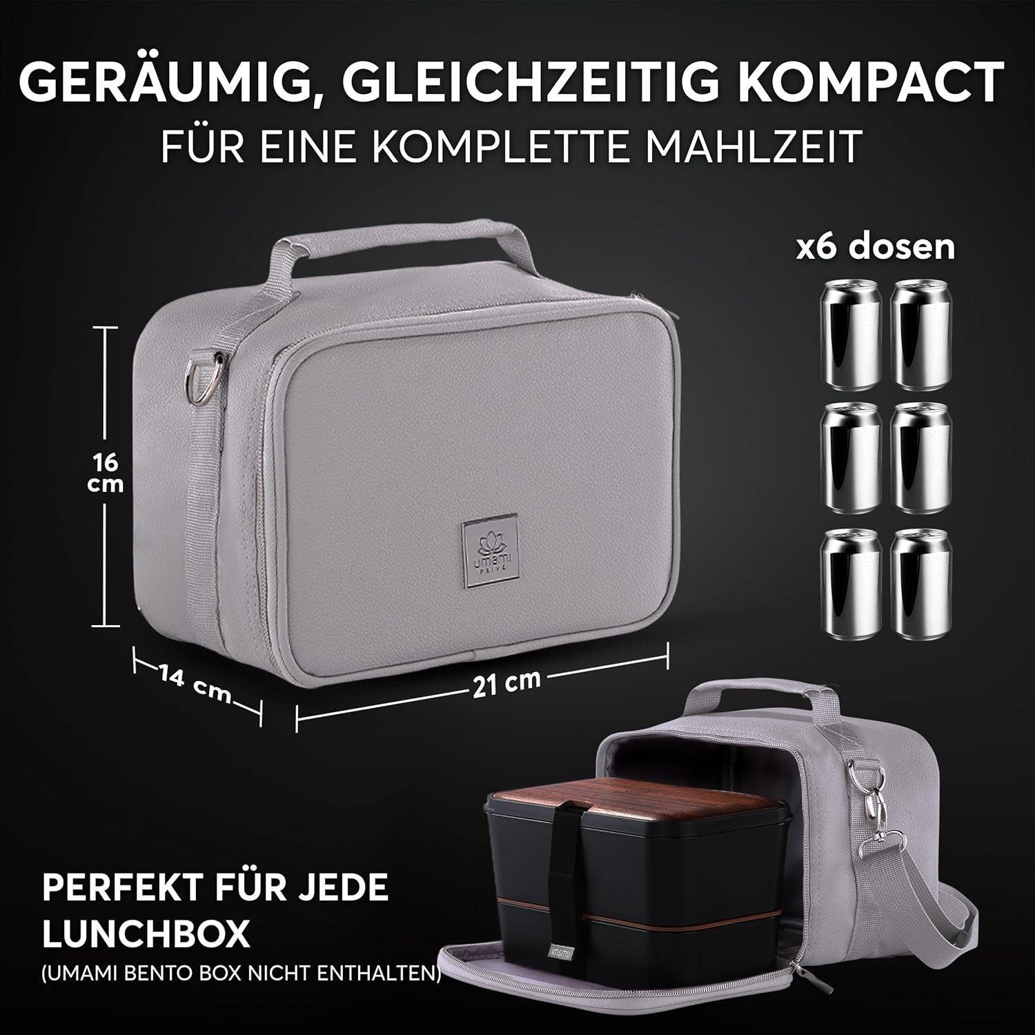 UMAMI Kühltasche 4L, Lunchbag für Arbeit, Reisen, Büro, Picknick, Mini-Lunchbag Isoliert aus veganem Leder, Faltbare Lunchtasche