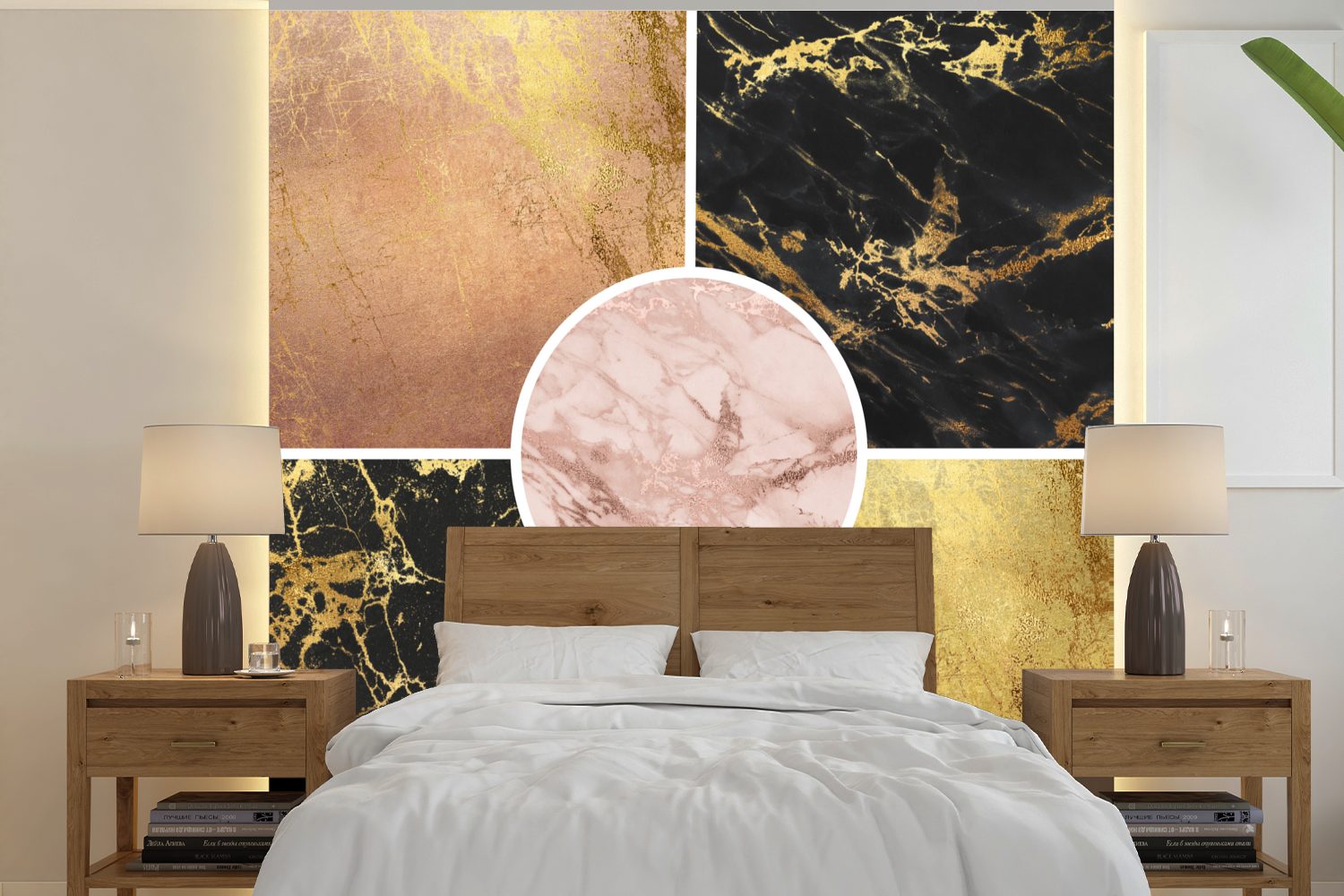 Wandtapete - MuchoWow bedruckt, Gold Tapete Fototapete Luxus, (5 - Marmor Schlafzimmer, Matt, oder für St), Wohnzimmer Vinyl
