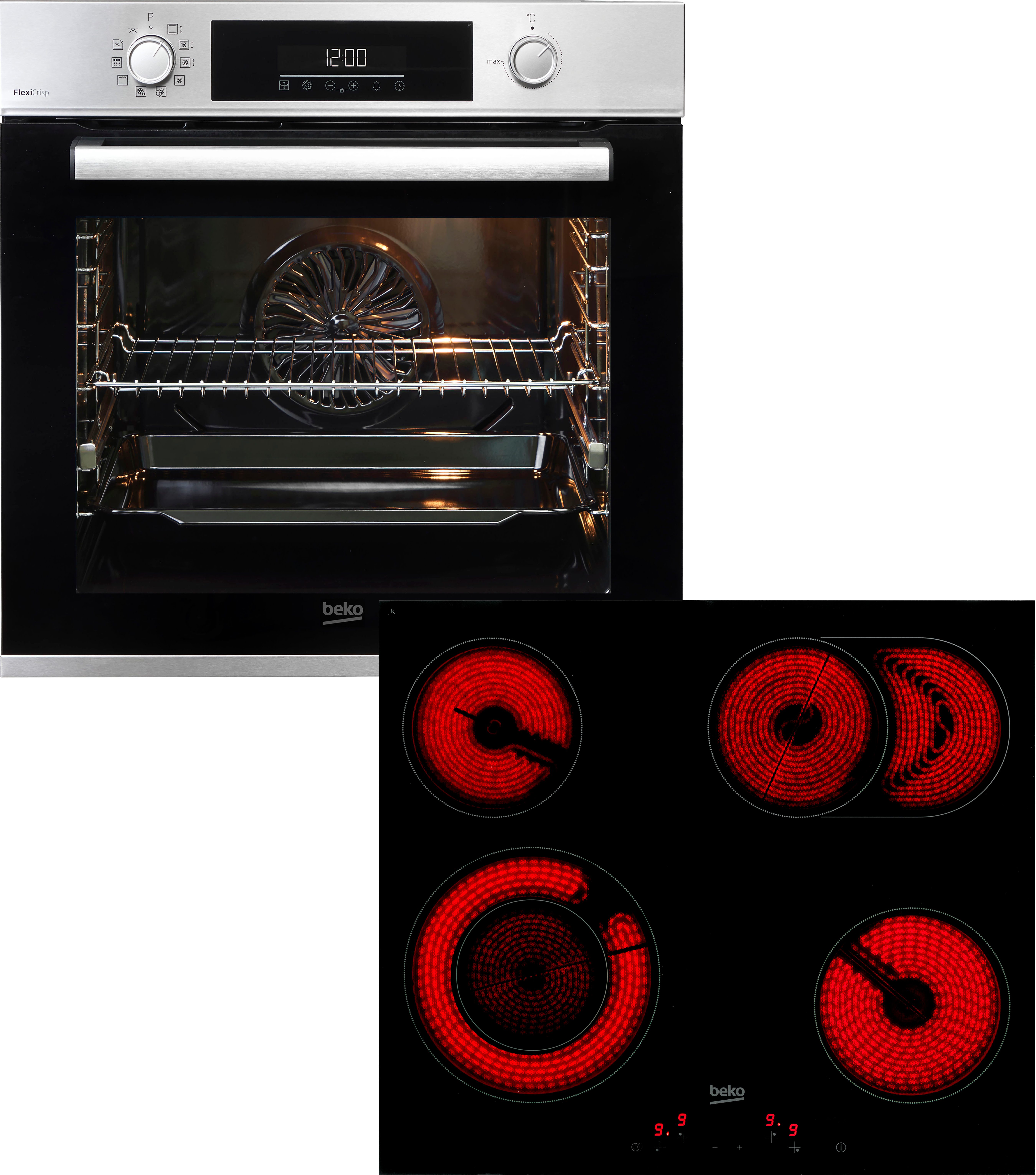 BEKO Backofen-Set BBSM12320XMPEF, mit 1-fach-Teleskopauszug, Pyrolyse-Selbstreinigung, FlexiCrisp – Knusprige Perfektion ohne Verschieben des Blechs