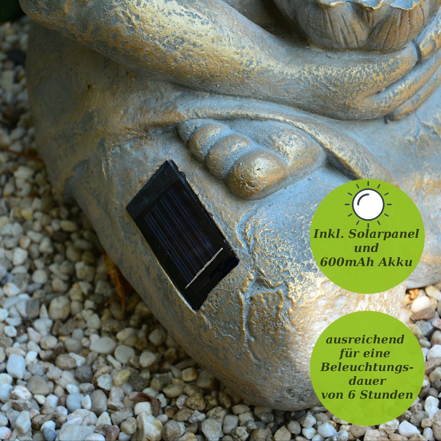 Solarbeleuchtung Garten 44cm INtrenDU mit Gartenfigur Sensorautomatik Sensorautomatik, Buddha Figur und
