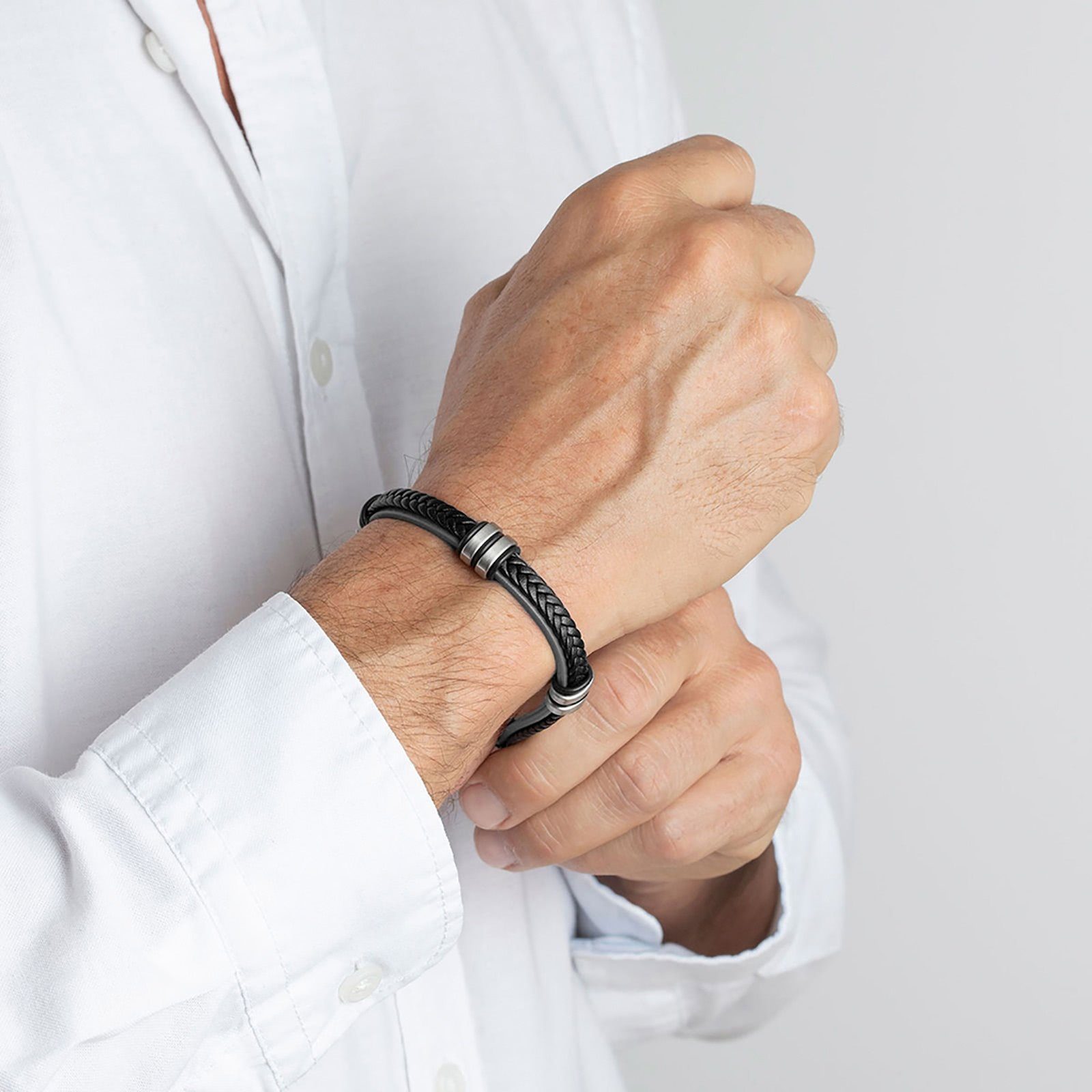 Lotus Style Armband Lotus Style Armband grau schwarz (Armband), für Damen, Herren aus Edelstahl (Stainless Steel), Echtleder