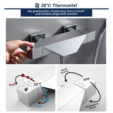 aihom Duschsystem mit Thermostat Regendusche eckig Duscharmatur Duschset Dusche, ABS Handbrause, Regenbrause 25*25cm, Edelstahl Duschstange