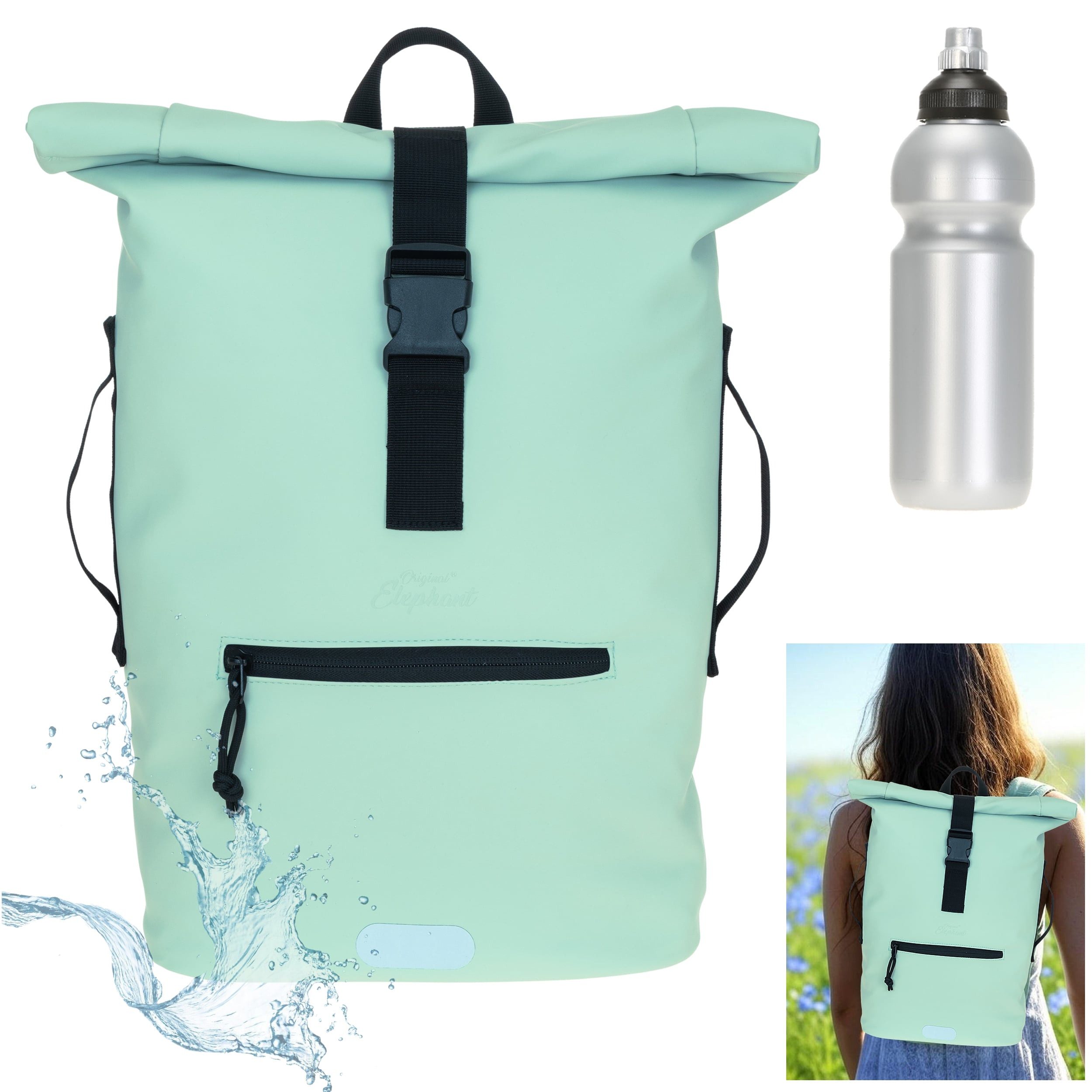 ELEPHANT Freizeitrucksack Time Bag aus Plane, Rucksack Laptoprucksack Daypack wasserabweisend + Trinkflasche