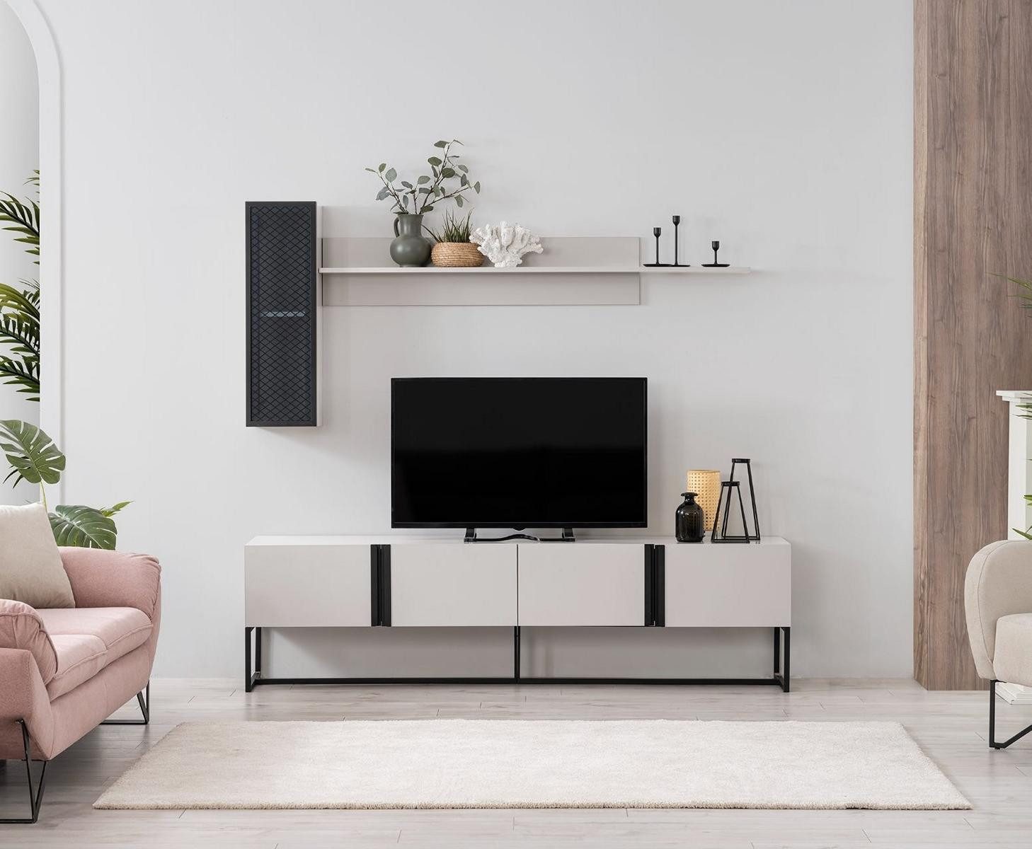 Lowboard TV Lowboard Weiß Holz Regal Schrank für Wohnzimmer Einrichtung