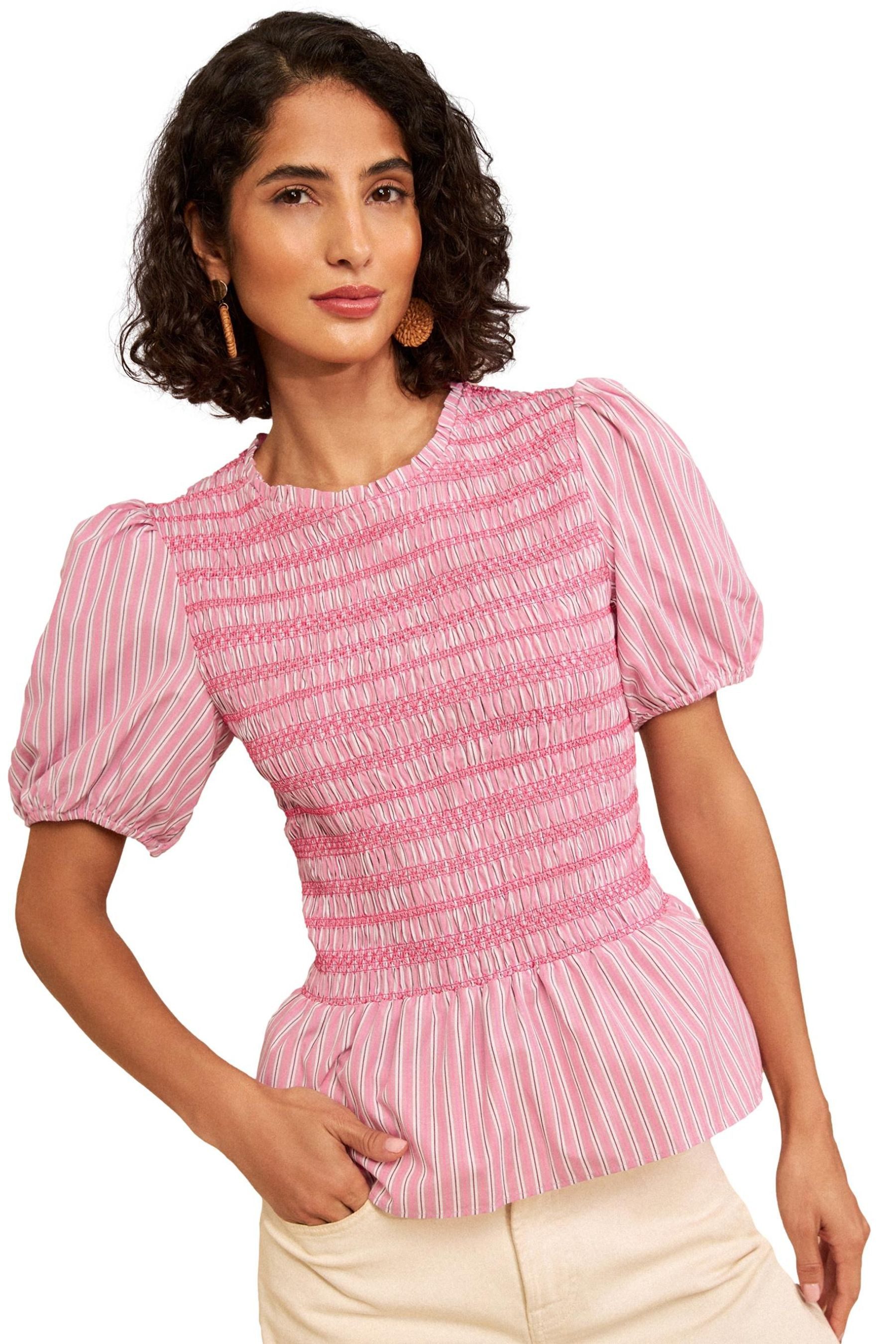 Love & Roses Rüschenbluse Love & Roses gesmoktes Oberteil mit Streifen (1-tlg)