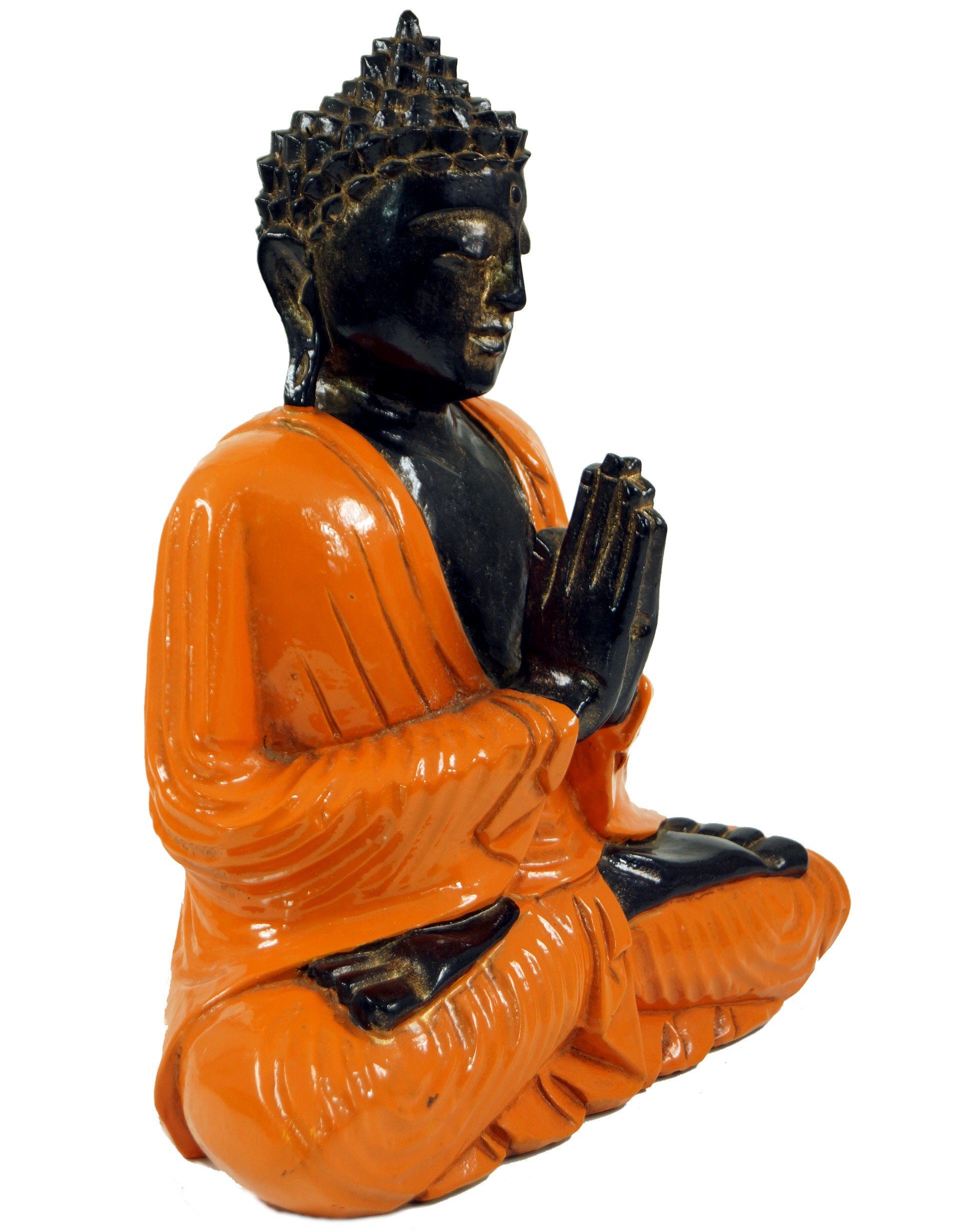 Buddhafigur Anjali -.. sitzender Mudra Geschnitzter orange Guru-Shop Buddha im