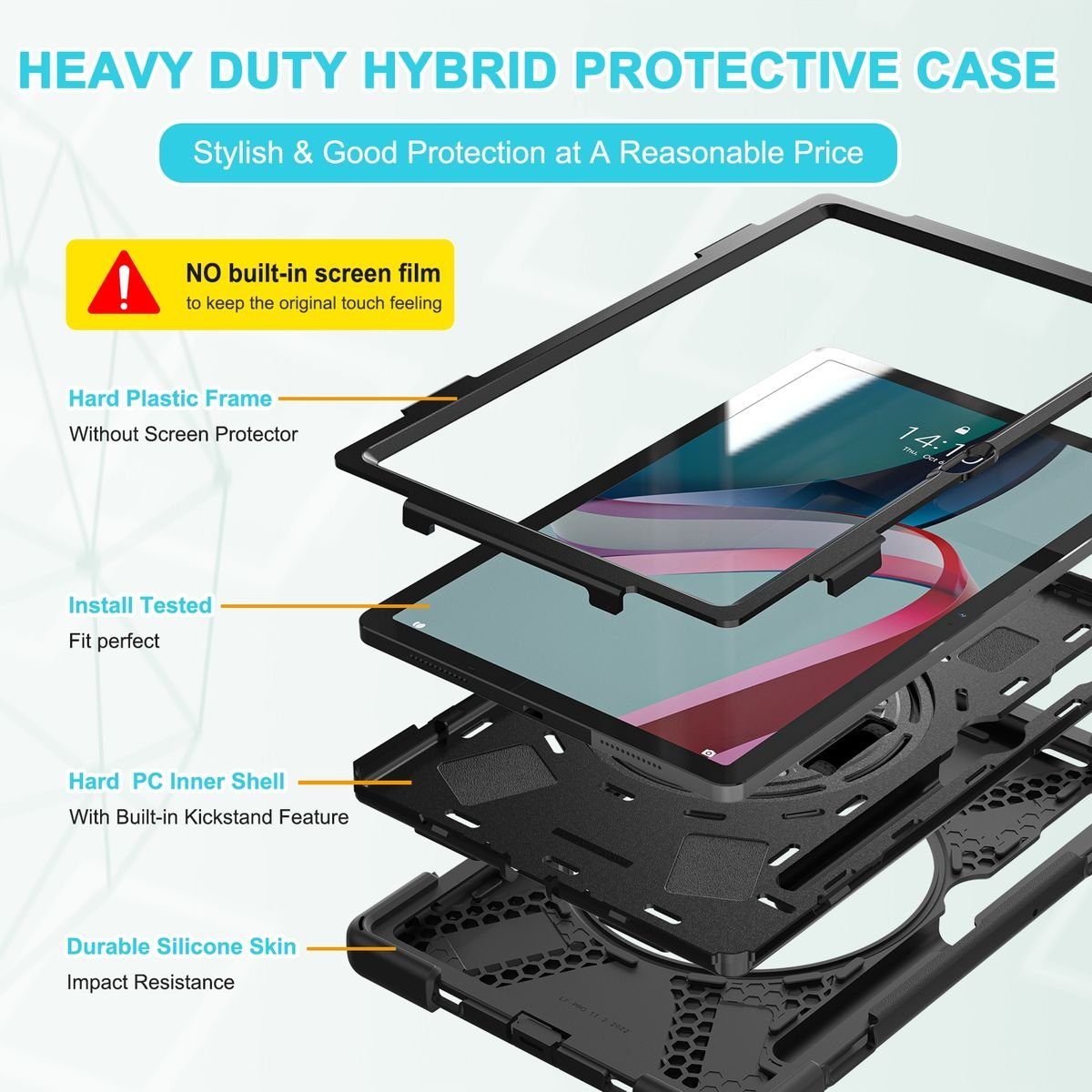 Wigento Tablet-Hülle Für Lenovo Tab P11 Pro 2. Gen 11.2 Zoll 360 Grad aufstellbare Outdoor Hybrid Schwarz Tablet Tasche Etuis + Halteschlaufe