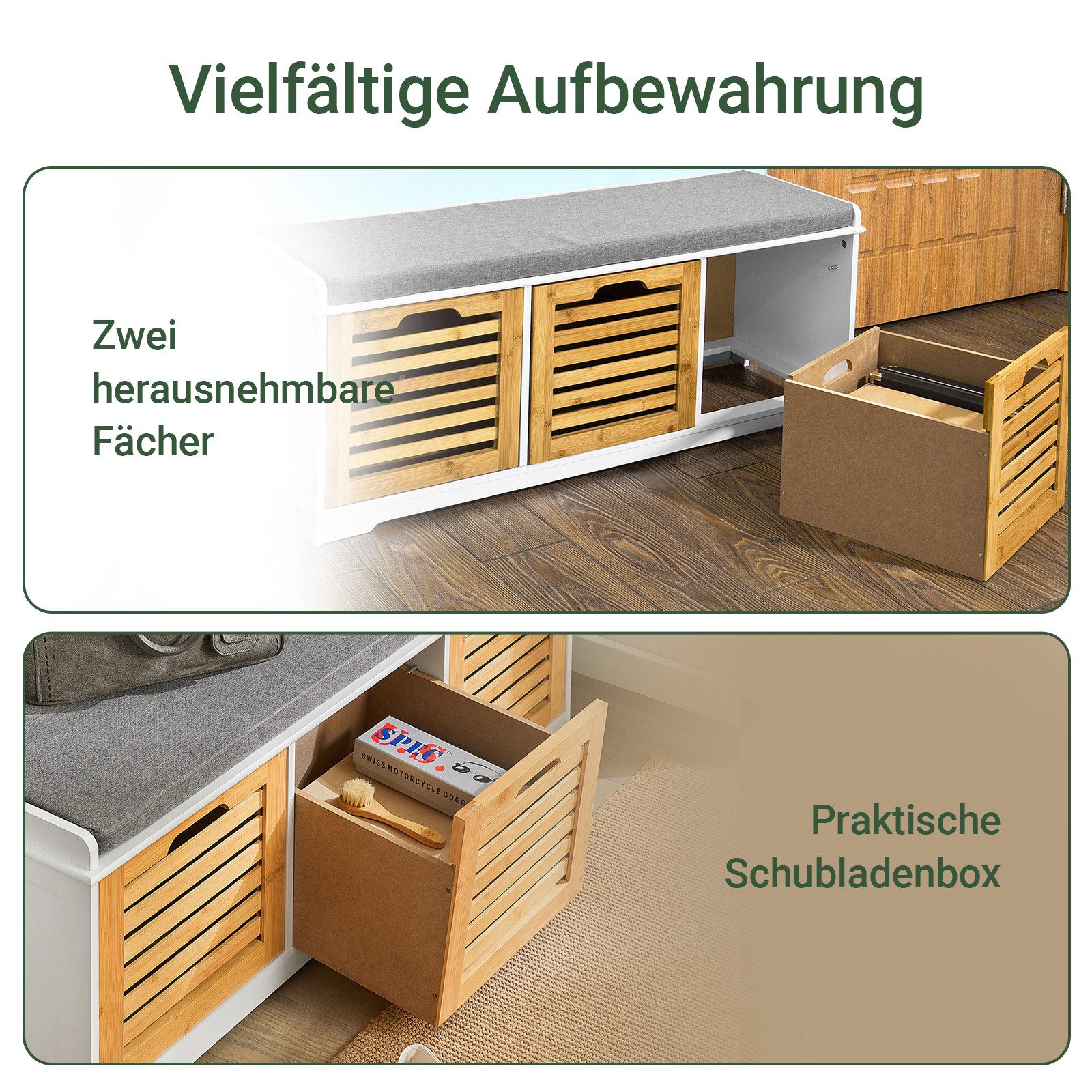 SoBuy Schuhbank FSR23, Sitzkommode mit 2 Körben Sitzbank mit Stauraum