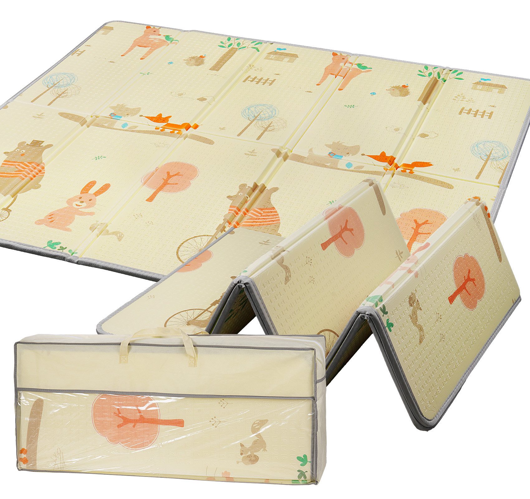 lindahandel Spielmatte Baby Krabbelmatte 200x180x1,5 cm – faltbar, wasserdicht, doppelseitig (Packung, 1-St., 1 × Krabbelmatte+1 × Tragetasche), Weiche Spielmatte mit Lernmuster & Tragetasche für Babys und Kinder