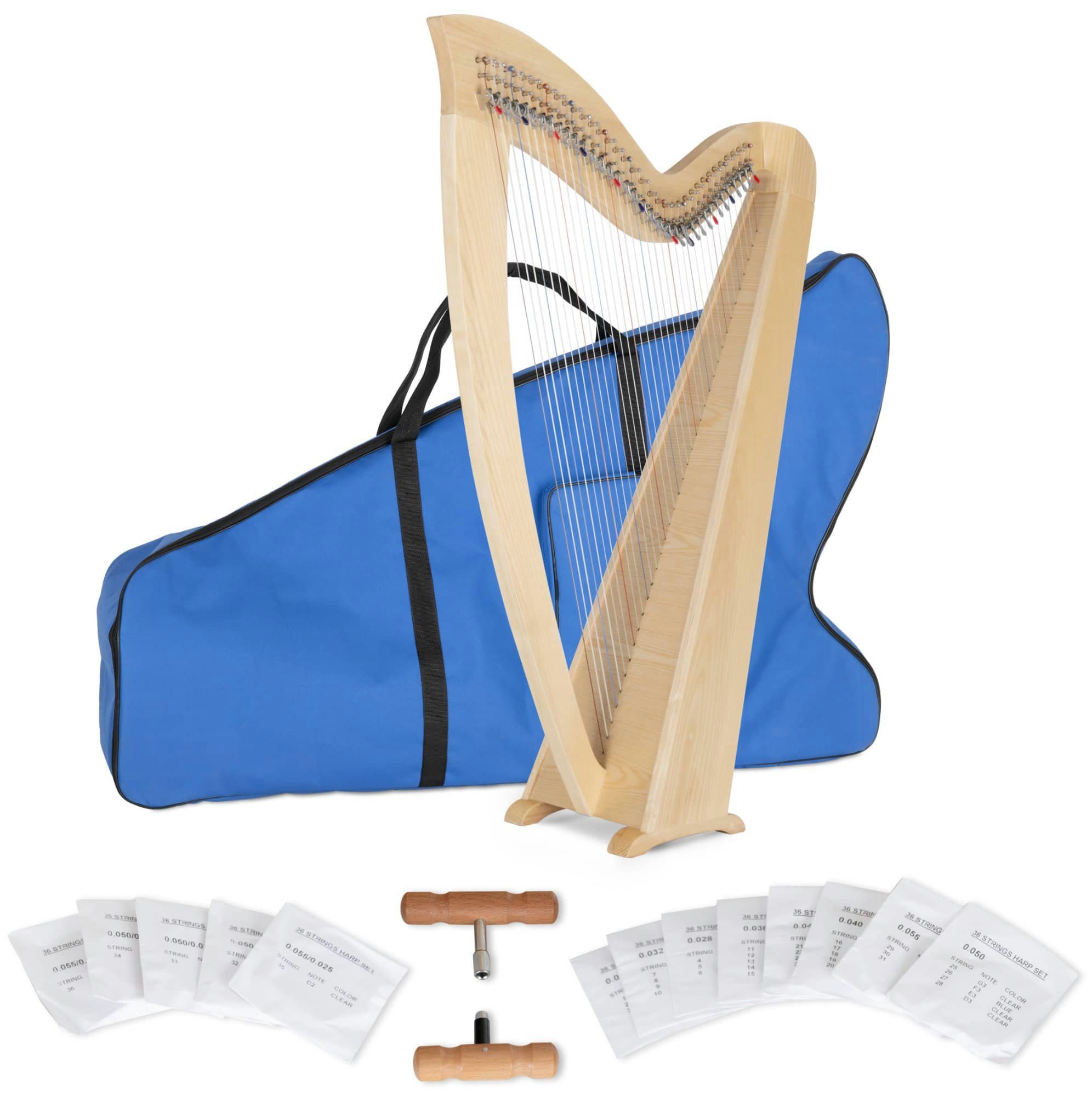 Classic Cantabile Konzertgitarre Classic Cantabile K-36 AW Keltische Harfe 36 Saiten, Inkl. Tasche, 2 Stimmschlüssel, Celtic Harp aus Eschenholz - Es-Dur gestimmt - Mit Halbtonmechanik