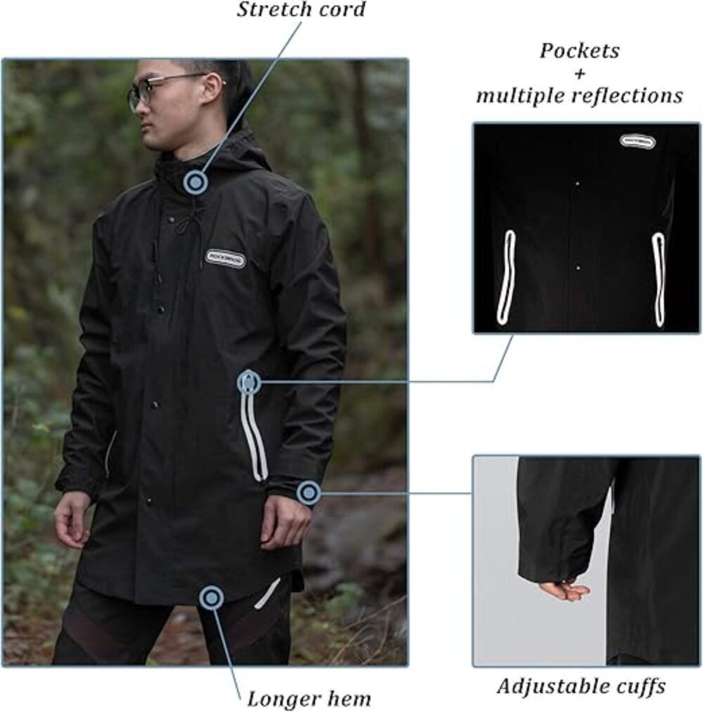 ROCKBROS Regenmantel Wasserdichter Regenponcho Verlängerte Regenjacke Outdoor reflektierende Streifen