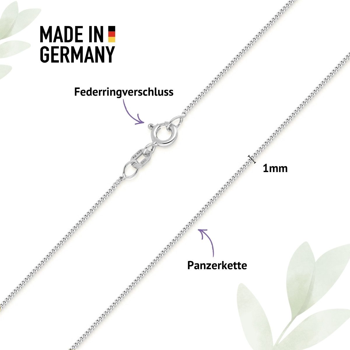 Materia Silberkette Damen Panzerkette Silber fein 1mm 40-120cm K32, 925 Sterling Silber – Bild 4 von 5
