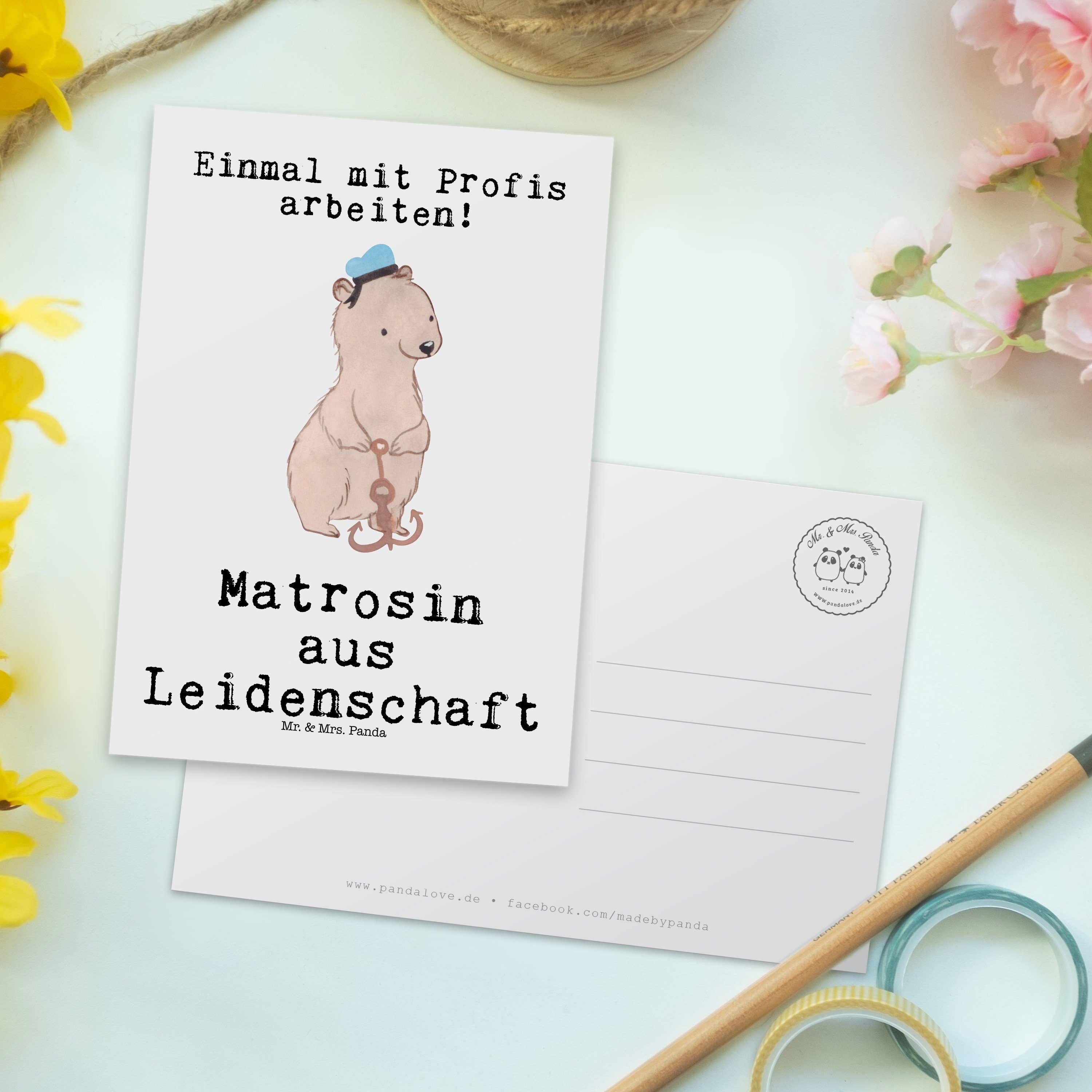 Matrosin - Leidenschaft - Schiffsmechan Panda aus Geschenk, & Weiß Mrs. Mr. Postkarte Einladung,