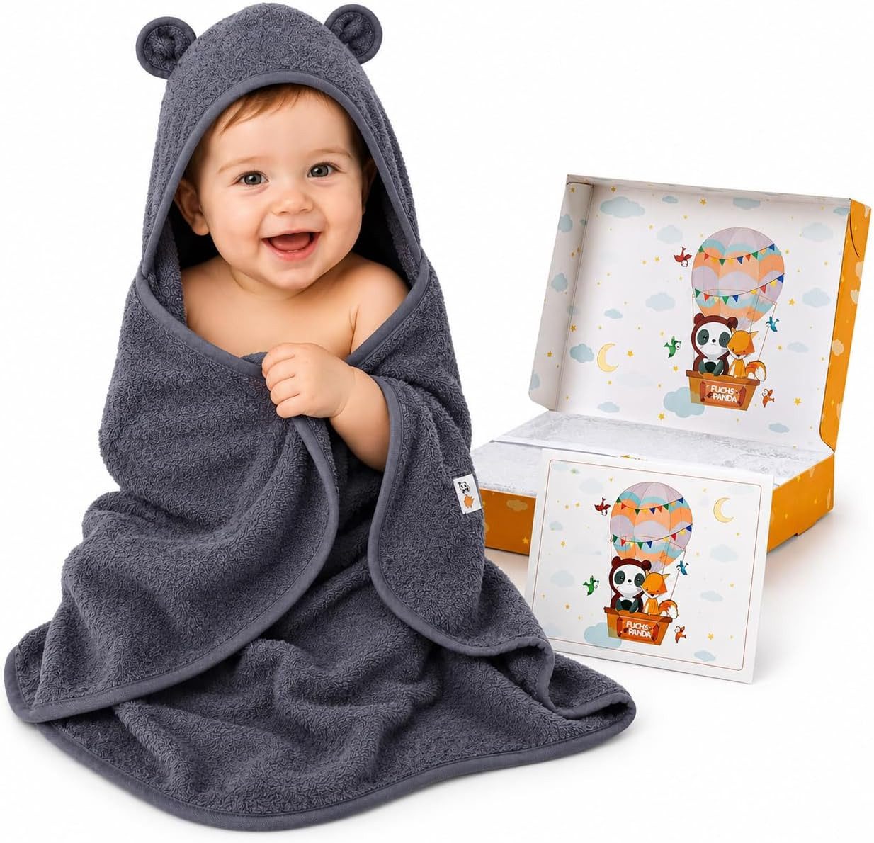 Fuchs & Panda Kapuzenhandtuch Kapuzenhandtuch Baby EXTRA dick, warm & weich aus 100% Bambus, 100% Bambus: Antimikrobiell, Atmungsaktiv, Hypoallergen, Superweich