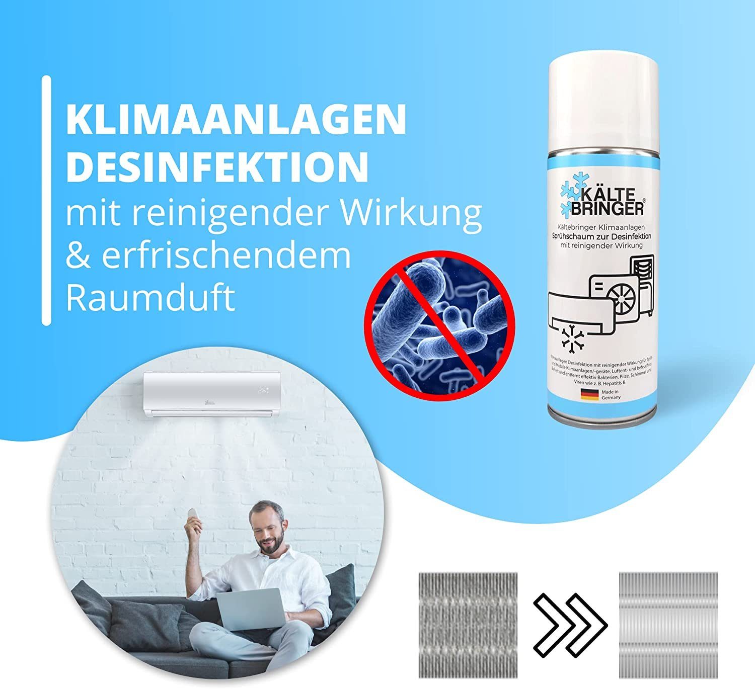 Kältebringer Klimaanlagen Reiniger und Desinfektionsschaum KRKR Reinigungsspray (Klimaanlagen Desinfektion, 400ml)