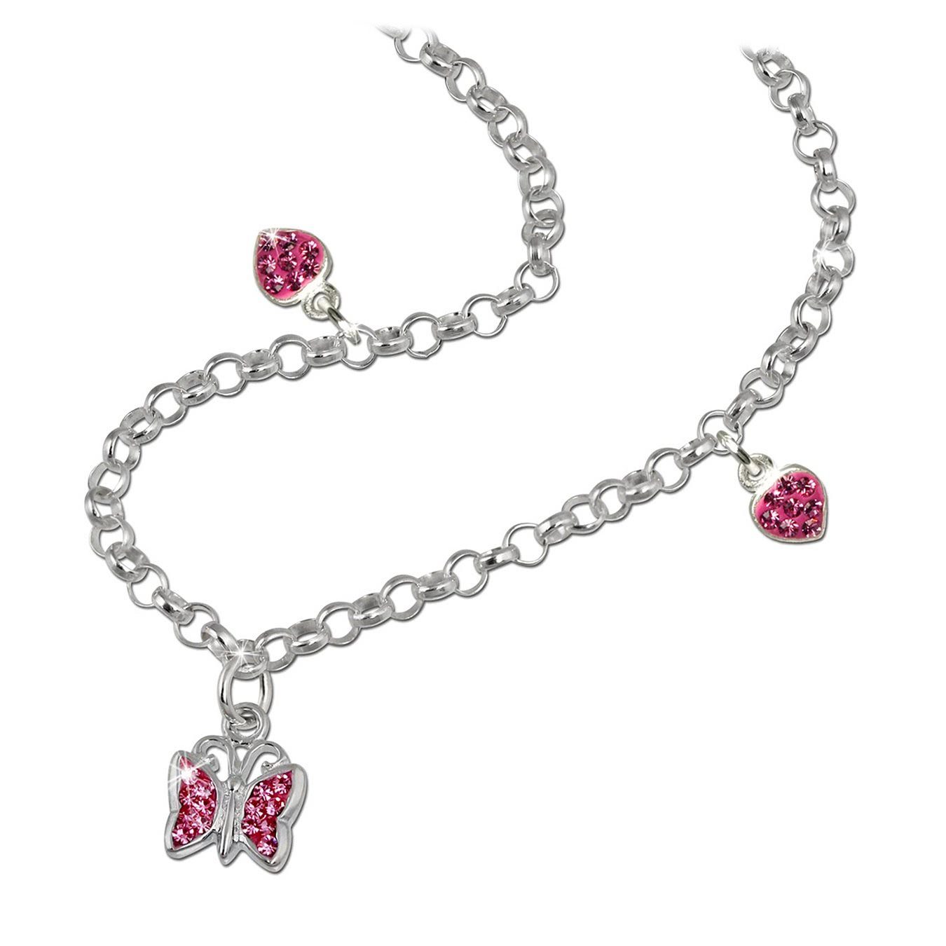 Teenie-Weenie Kette mit Anhänger Teenie-Weenie Schmetterling Herzen (Halskette), Kinder Halskette (Schmetterling, Herzen) ca. 38cm, 925 Sterling Silber