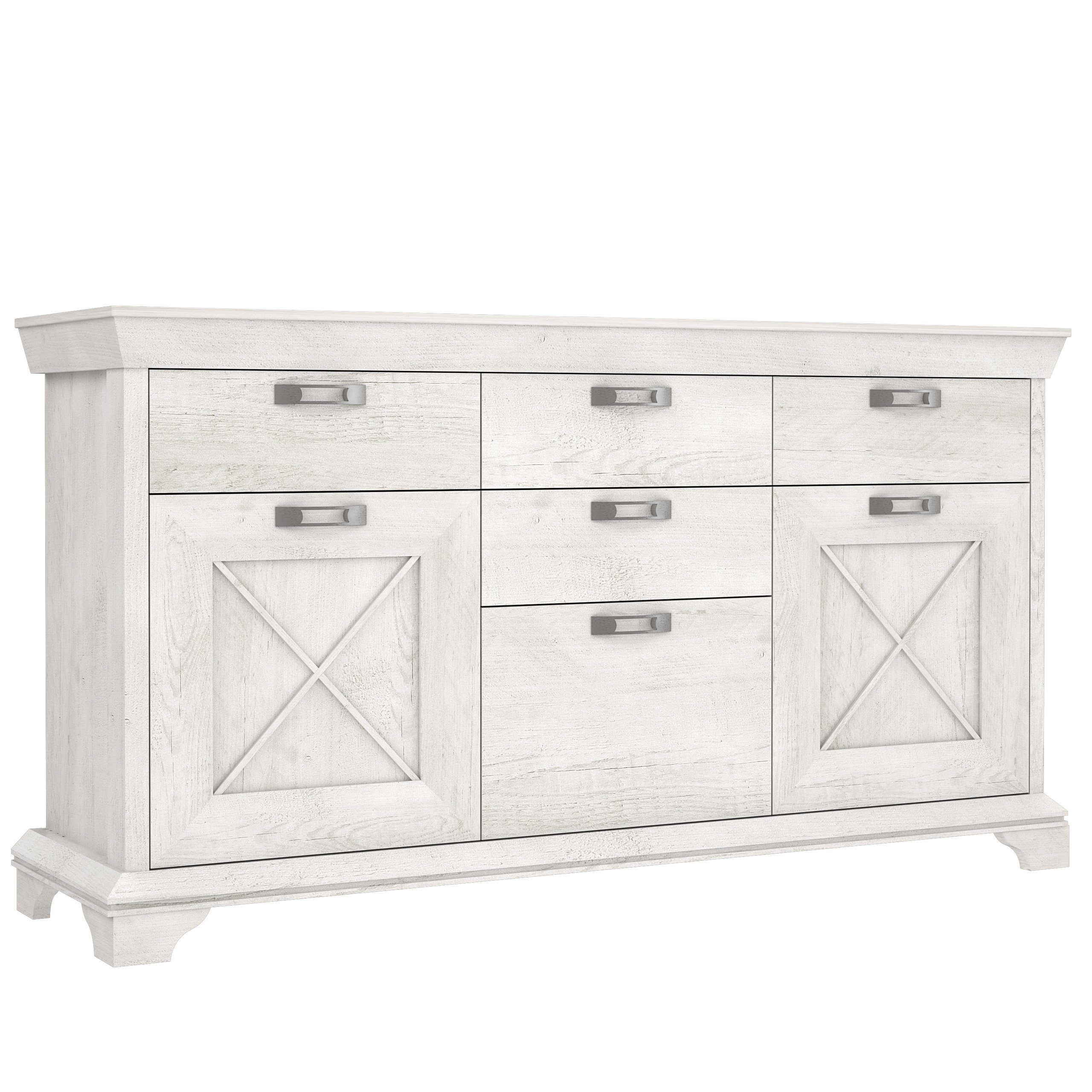 Newroom Highboard Lucy, Highboard Pinie Weiß Modern Landhaus Kommode Sideboard Wohnzimmer