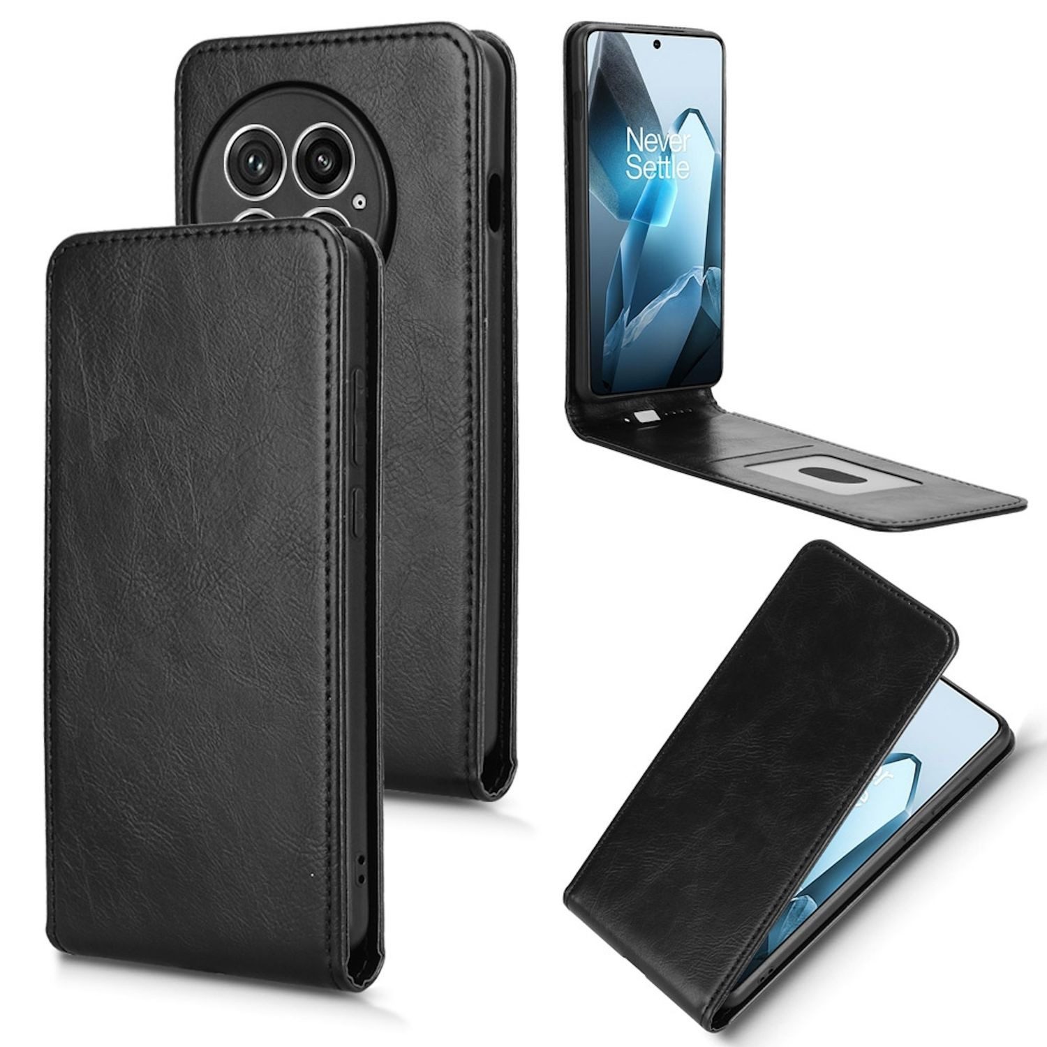 Wigento Smartphone-Hülle Für OnePlus 13 Magnetische Vertikale Flip Kunstleder Hülle Schwarz, Magnetverschluss, Kartenfächer, Halterfunktion