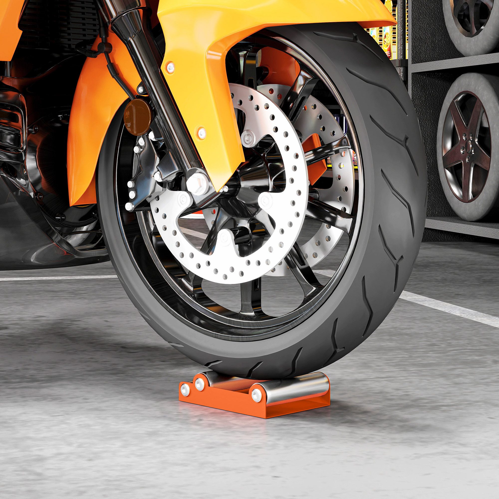 HOMCOM Fahrrad-Montageständer für Reifenreinigung & Kettenschmierung (Rollenständer, 1-tlg., Reinigungsständer), GRoller Fahrrad <485 lb & Reifenbreite <180 mm Orange