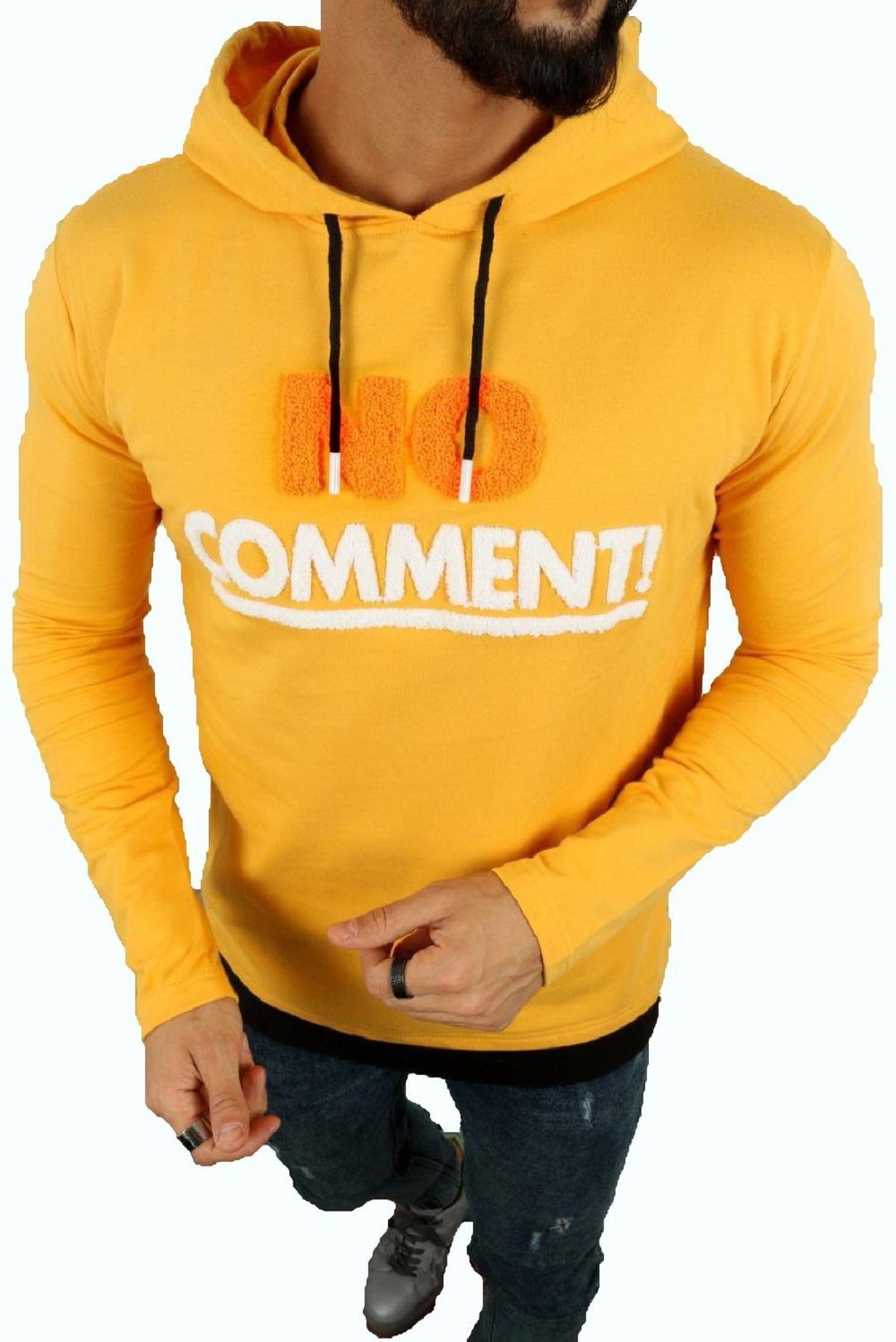 Megaman Jeans Kapuzenpullover Herren Pullover Kapuzenpullover "No Comment" Premium Hoodie Baumwolle Gelb