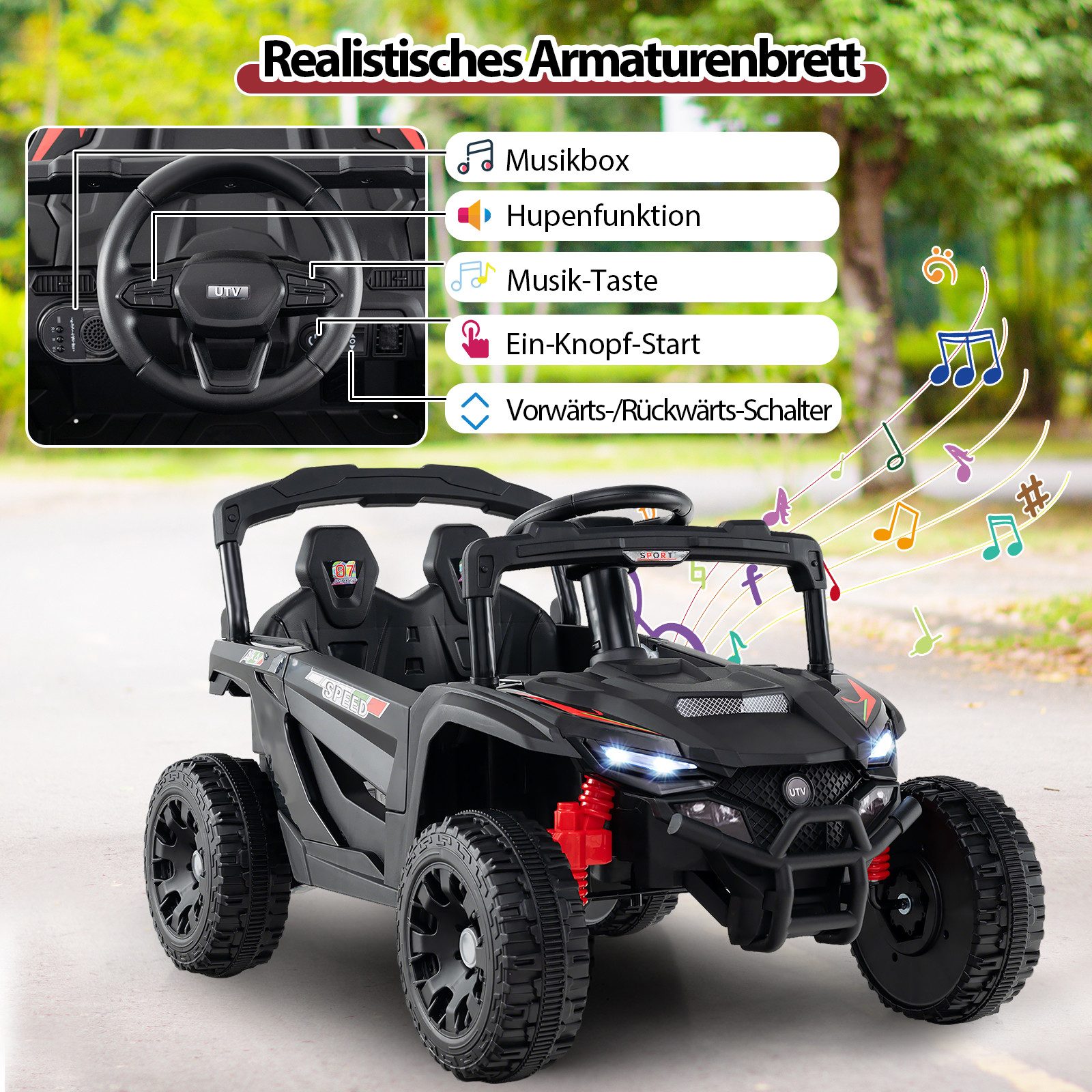 COSTWAY Elektro-Kinderauto, Belastbarkeit 30 kg, 12V Elektroauto, mit Fernbedienung, LED, Musik, Hupe