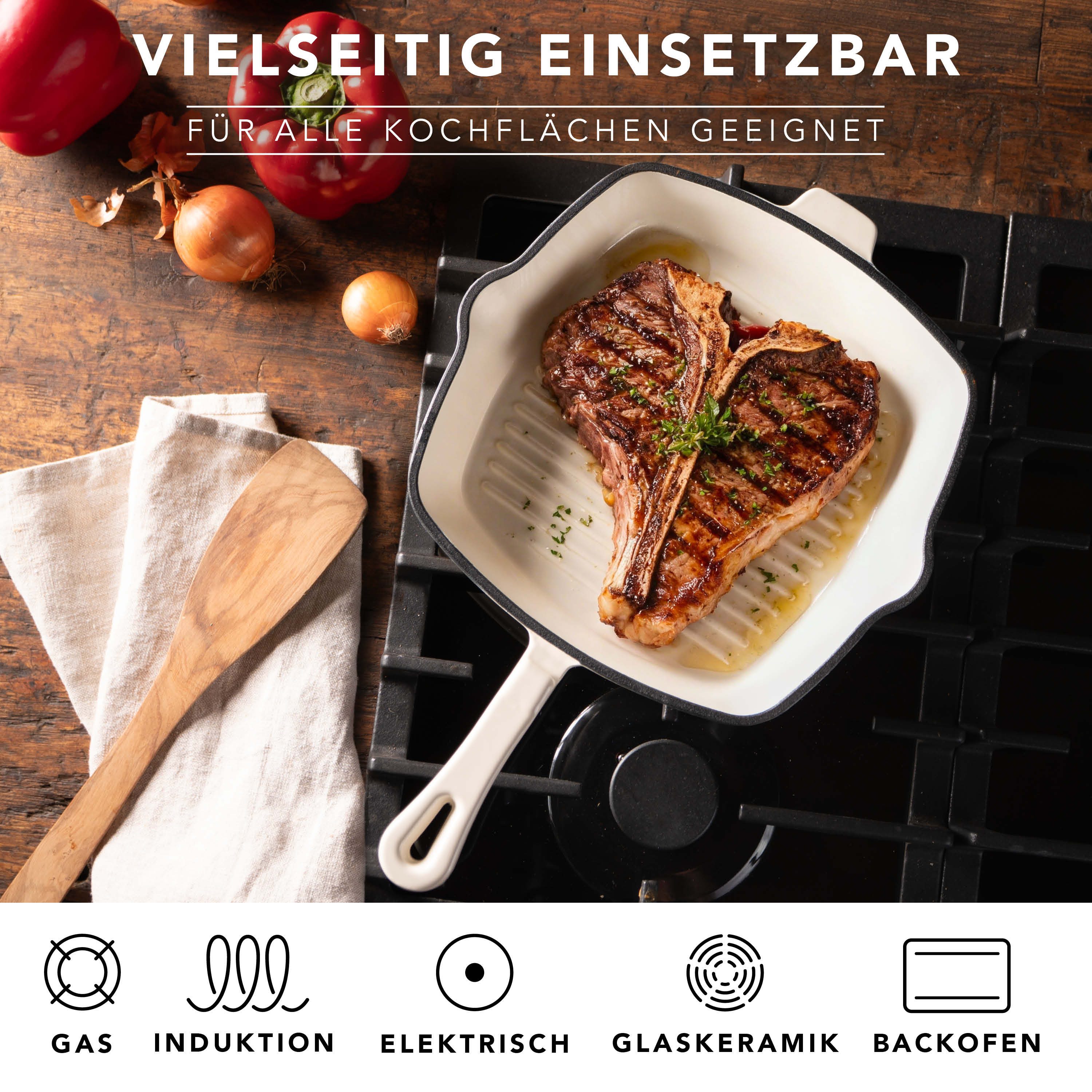 RÖMERTOPF Grillpfanne Gusseisen Grillpfanne 24cm Creme, Gusseisen (Set, Set), Alle Herdarten inkl. Induktion, bis 250 °C