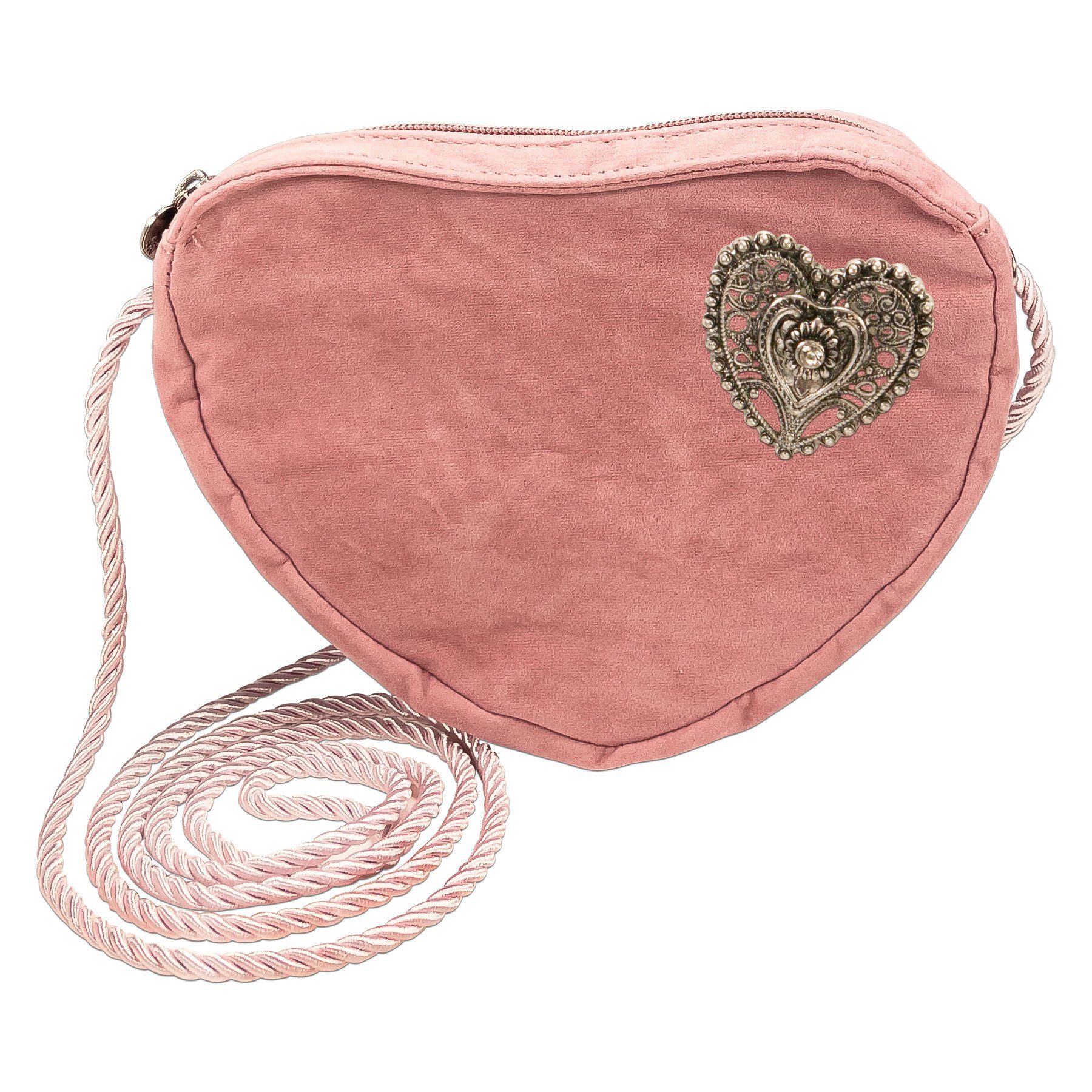 Alpenflüstern Schultertasche Herztasche Trachtenherz (rosa-ros), - Damen Trachtentasche in Herzform, Schultertasche fürs Dirndl, Herz Handtasche zur Tracht, Dirndltasche