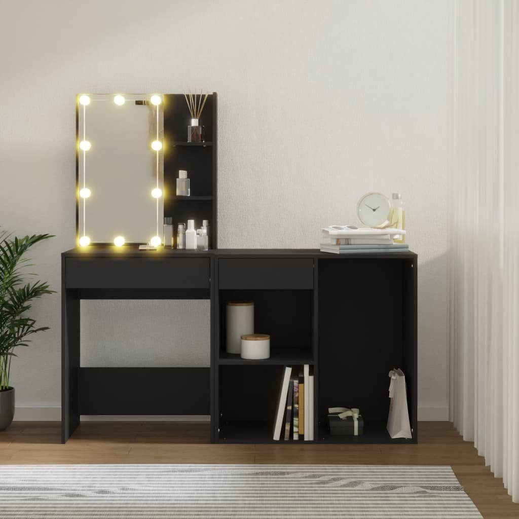 Schrank Schwarz furnicato Holzwerkstoff Schminktisch LED-mit