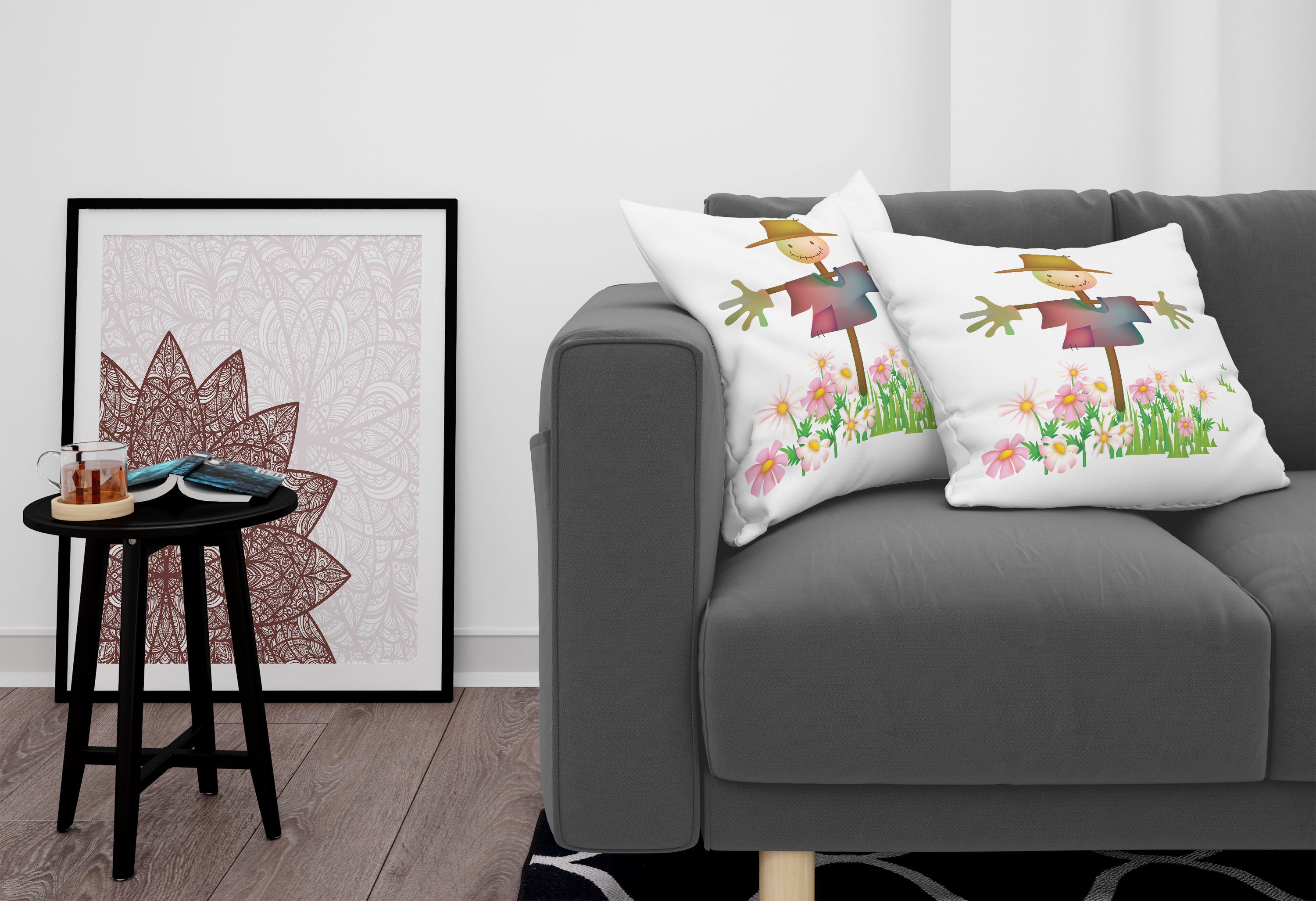 Lächeln Blumen (2 Doppelseitiger Vogelscheuche in Stück), den Kissenbezüge Accent Digitaldruck, Abakuhaus Modern