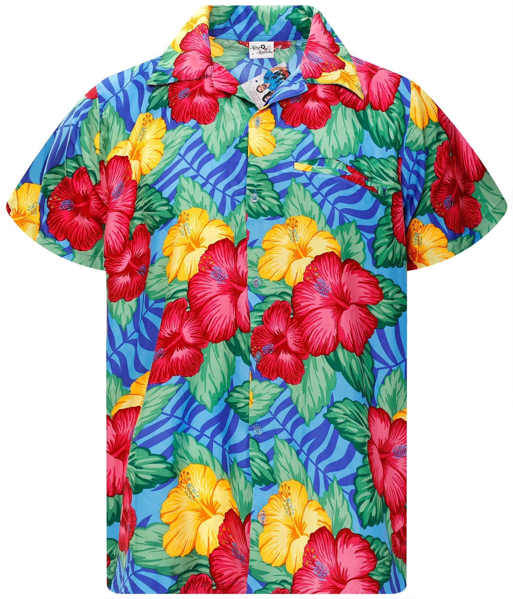 King Kameha Hawaiihemd Wild Flowers Funky Hawaii-Hemd Kurzarm Front-Tasche Stylish Unisex