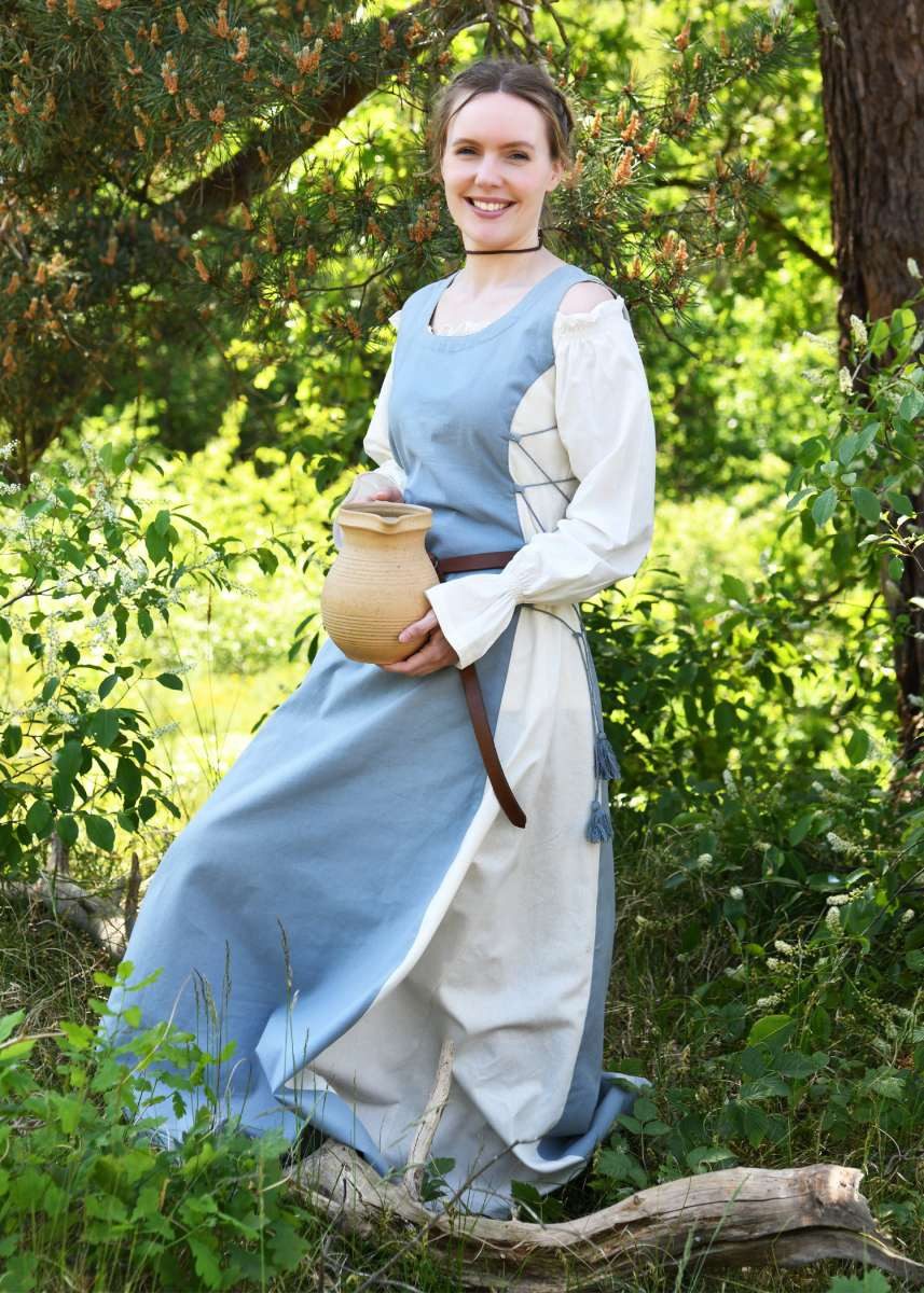 Battle Merchant Burgfräulein-Kostüm Ärmelloses Überkleid / Trägerkleid blaugrau/natur "Jarle" L