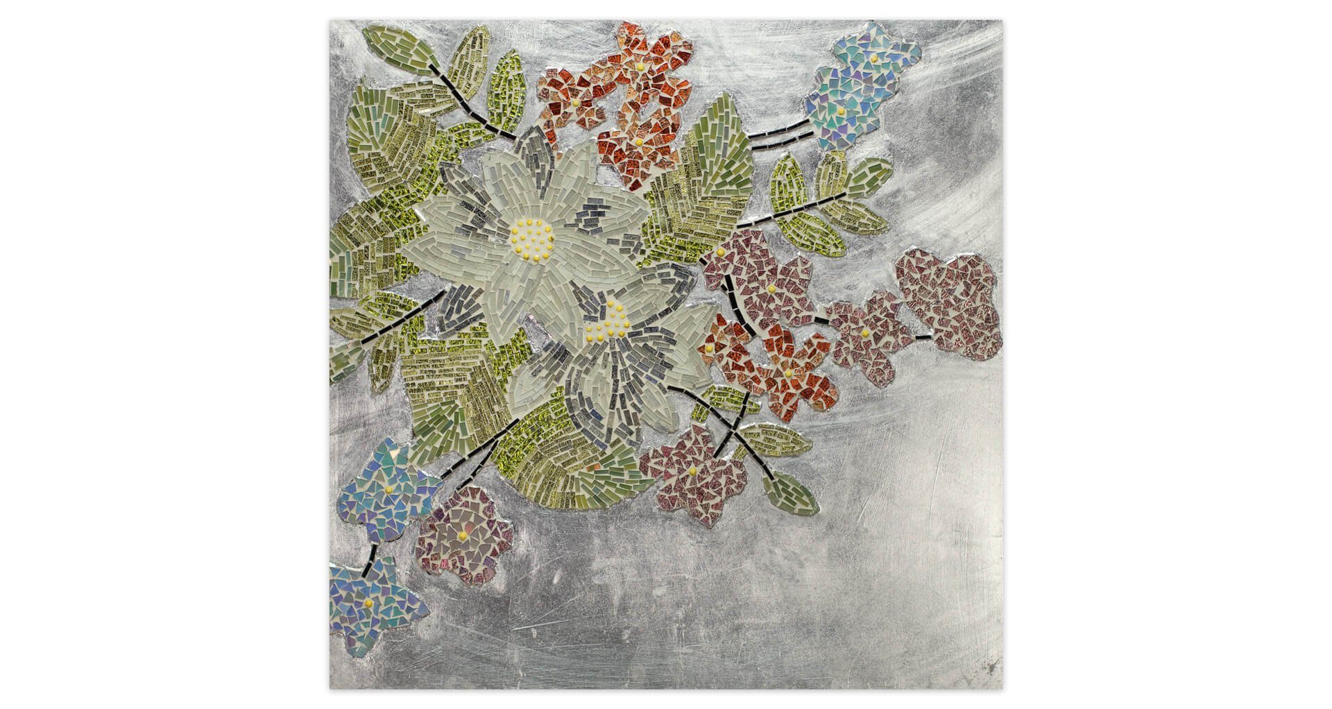 Wandbild Blooms Wandrelief Glas KUNSTLOFT aus Wondrous Mosaik 61x61 cm, handgefertiges