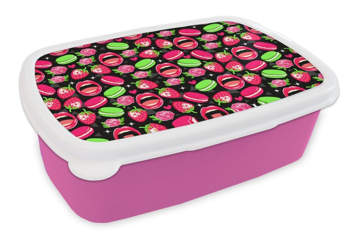 MuchoWow Lunchbox Lebensmittel - Muster - Rosa, Kunststoff, (2-tlg), Brotbox für Erwachsene, Brotdose Kinder, Snackbox, Mädchen, Kunststoff
